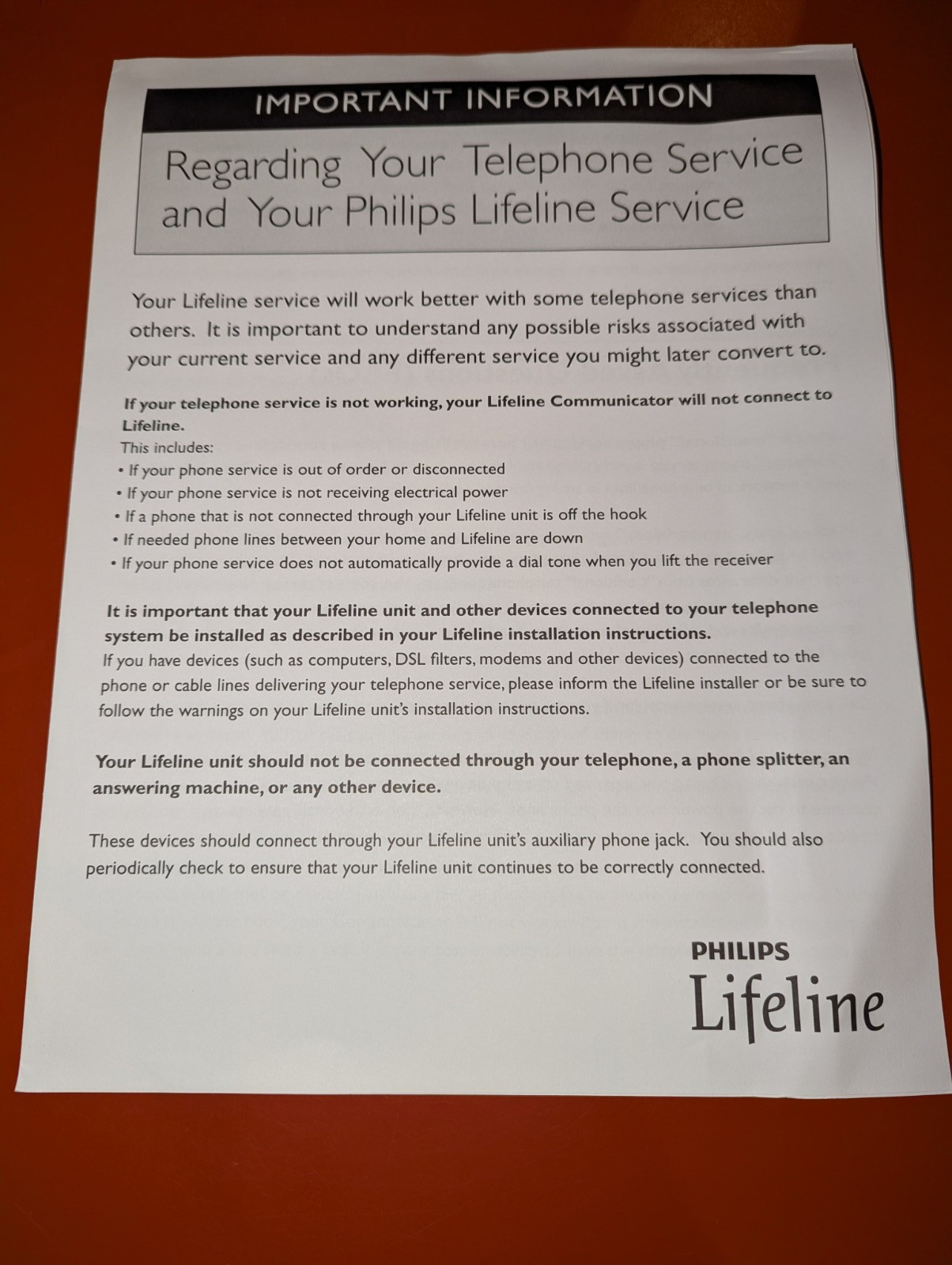 Philips Lifeline Medical Alert Service Model 6900AT NEW-Opened Box