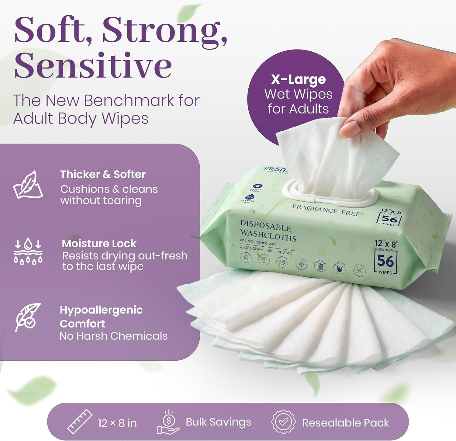 X Large Wet Wipes for Adults – 2 Packs of 56 [112 Count] Disposable Incontinence