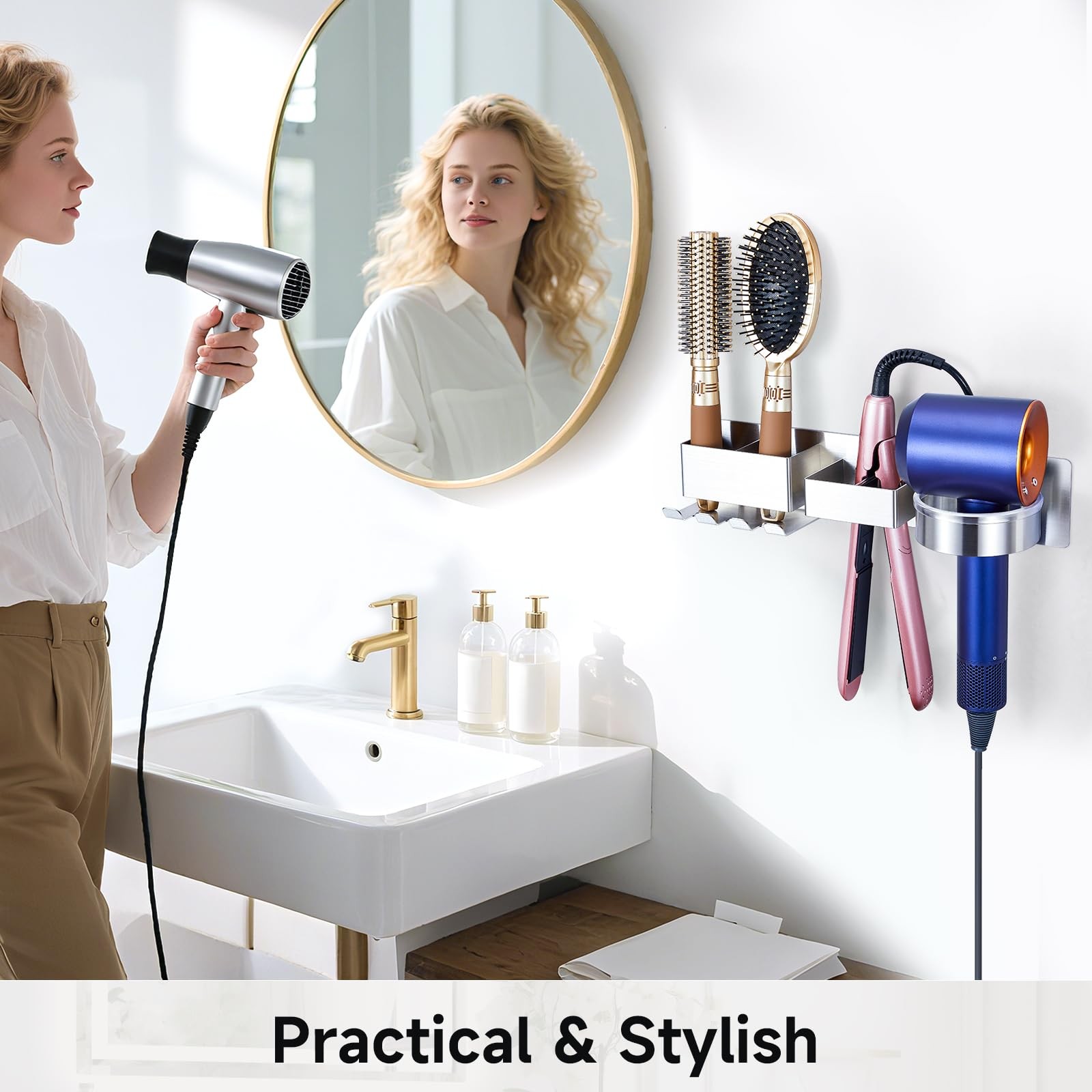 Oukimly Hairdryer Holder Wall Mounted Hair Straightener Holder Blow Dryer