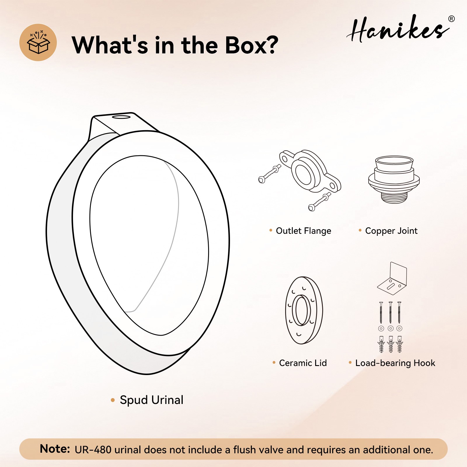Hanikes UR-480 Round 0.125 GPF High-Efficiency Urinal with Top Spud in White