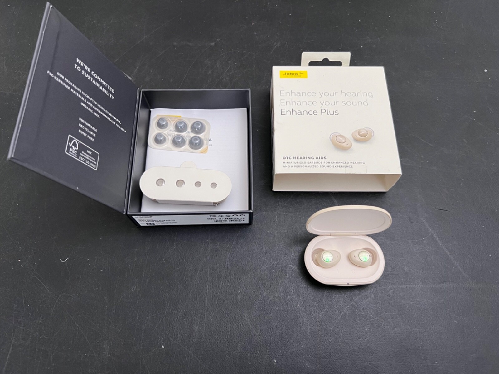 As-is Defective Jabra Enhance Plus Self-Fitting OTC Hearing Aids Gold Beige A2