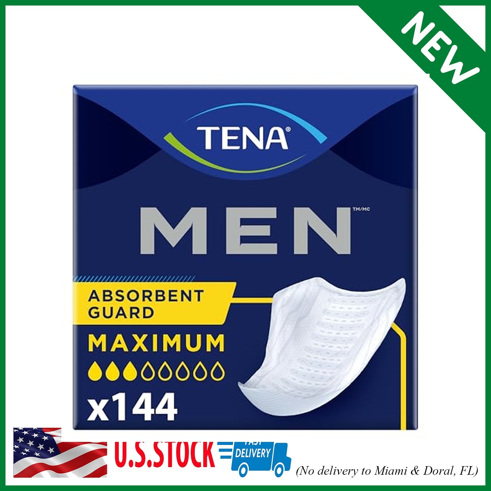 TENA Incontinence Guards for Men, 144 Count Maximum Absorbency, Solid Pattern,