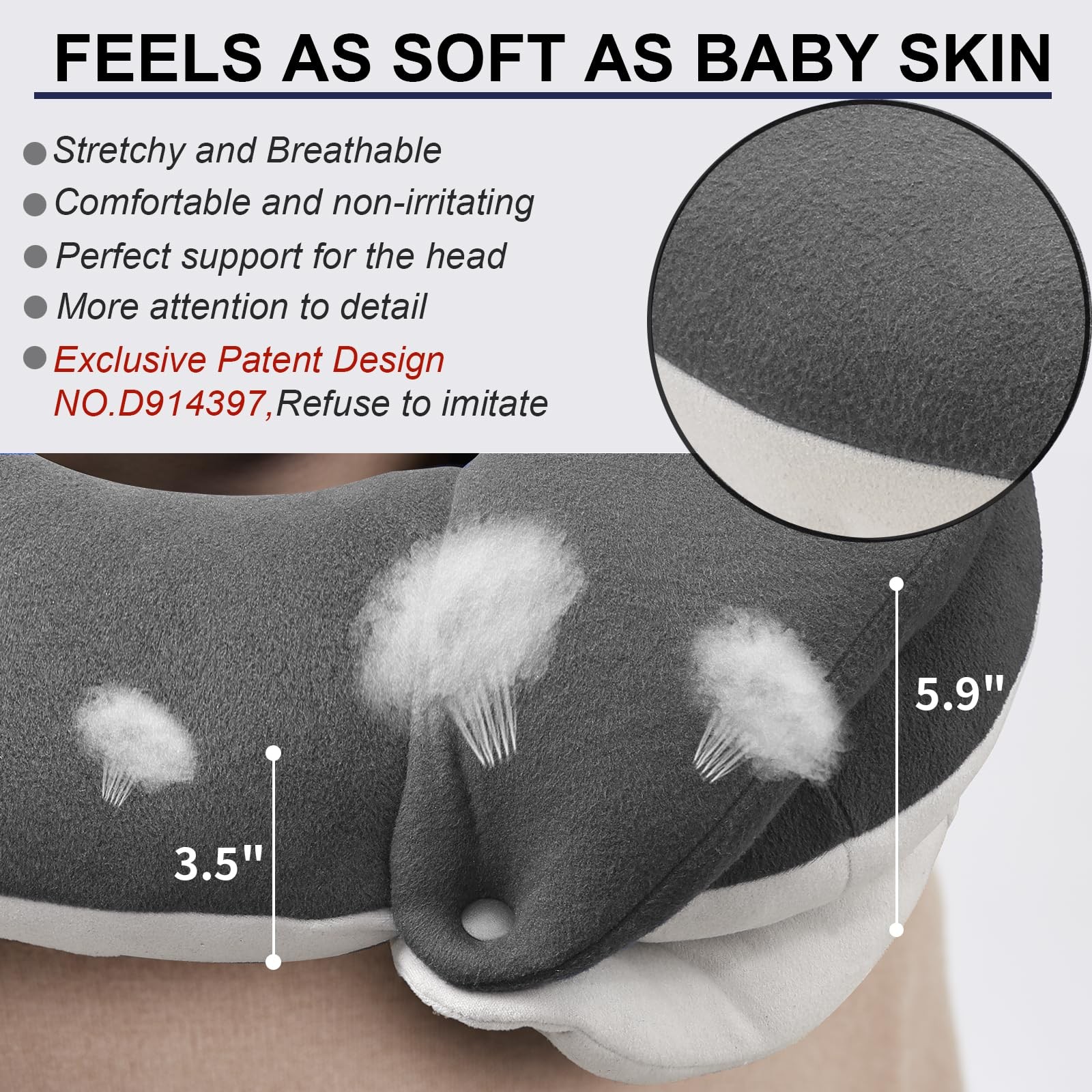 BUYUE Travel Neck Pillows for Airplanes, 360° Head Support Sleep Adult, Grey