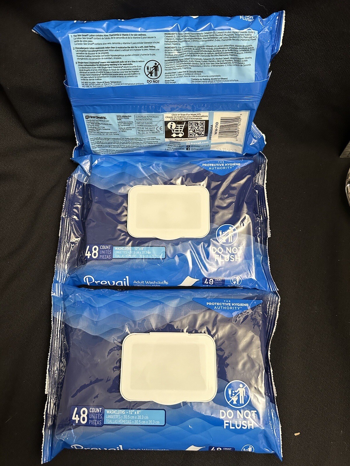 Lot of 3 Prevail Adult Washcloths Disposable Cleaning Aloe Vitamin E Sealed New