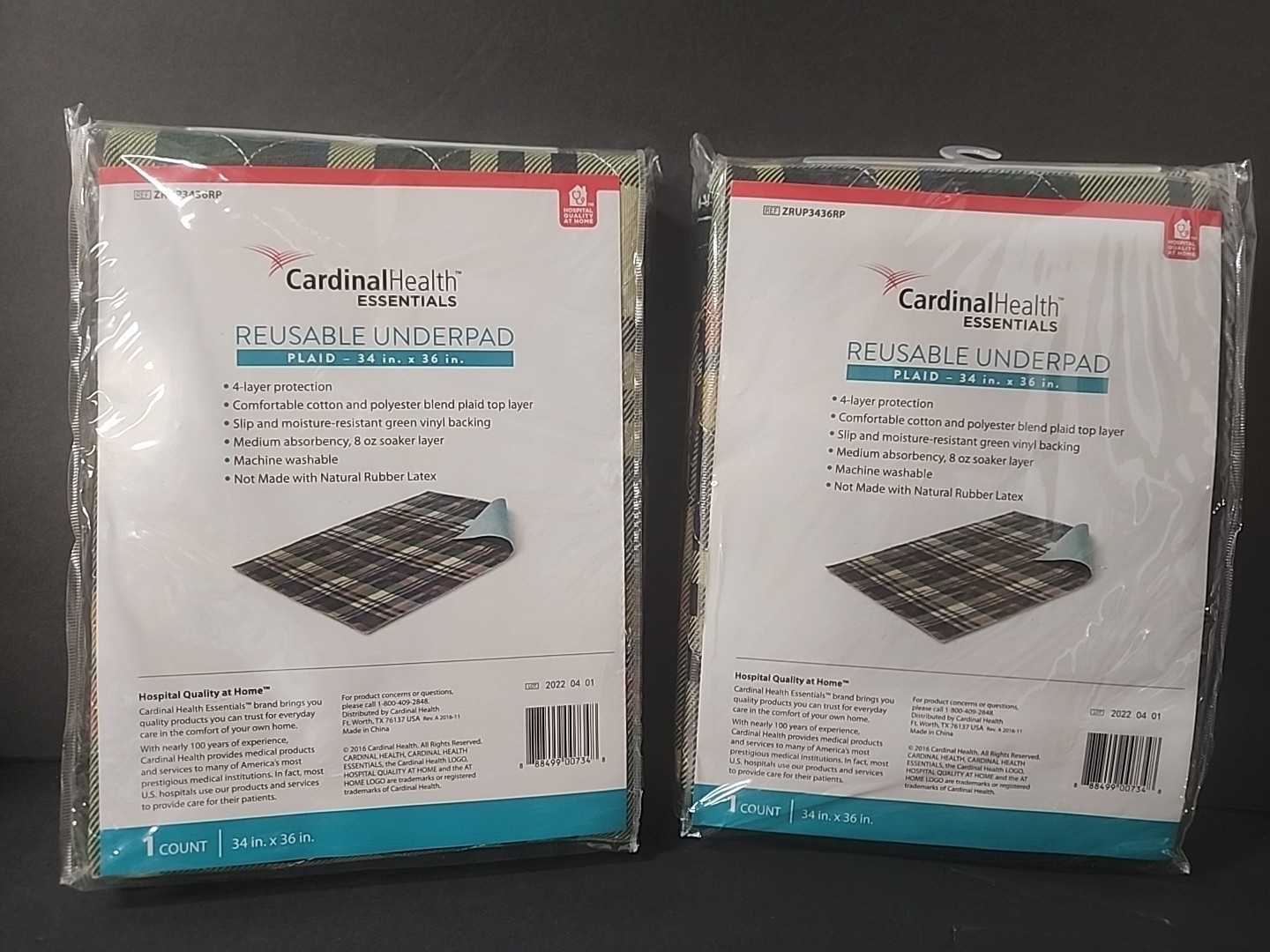 CardinalHealth Essentials Reusable Underpad Plaid 34″ x 36″ Set Of 2
