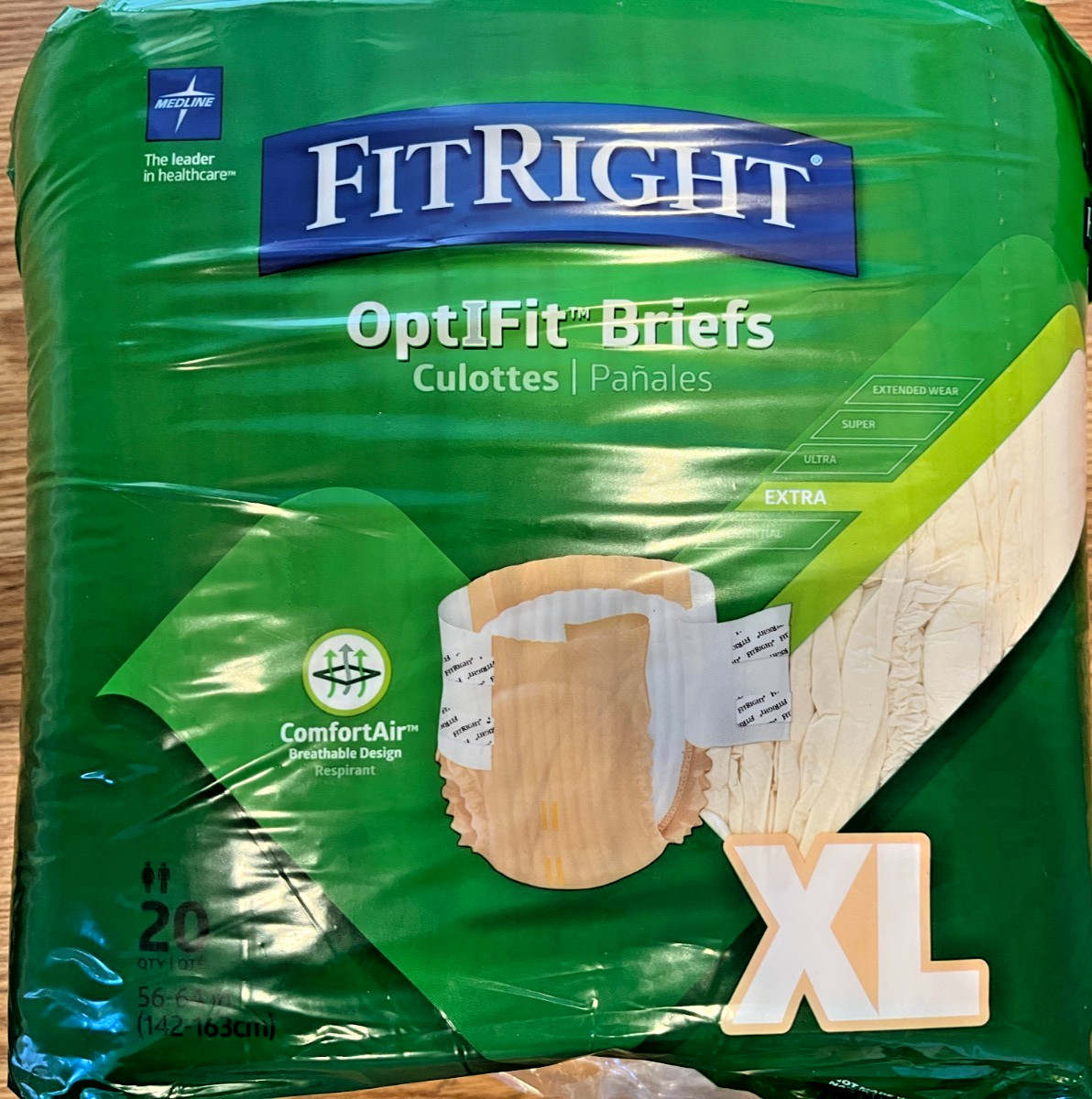 FitRight Medline Extra Adult Diapers, Optifit Briefs Culottes, 56-64” XL 20 Ct