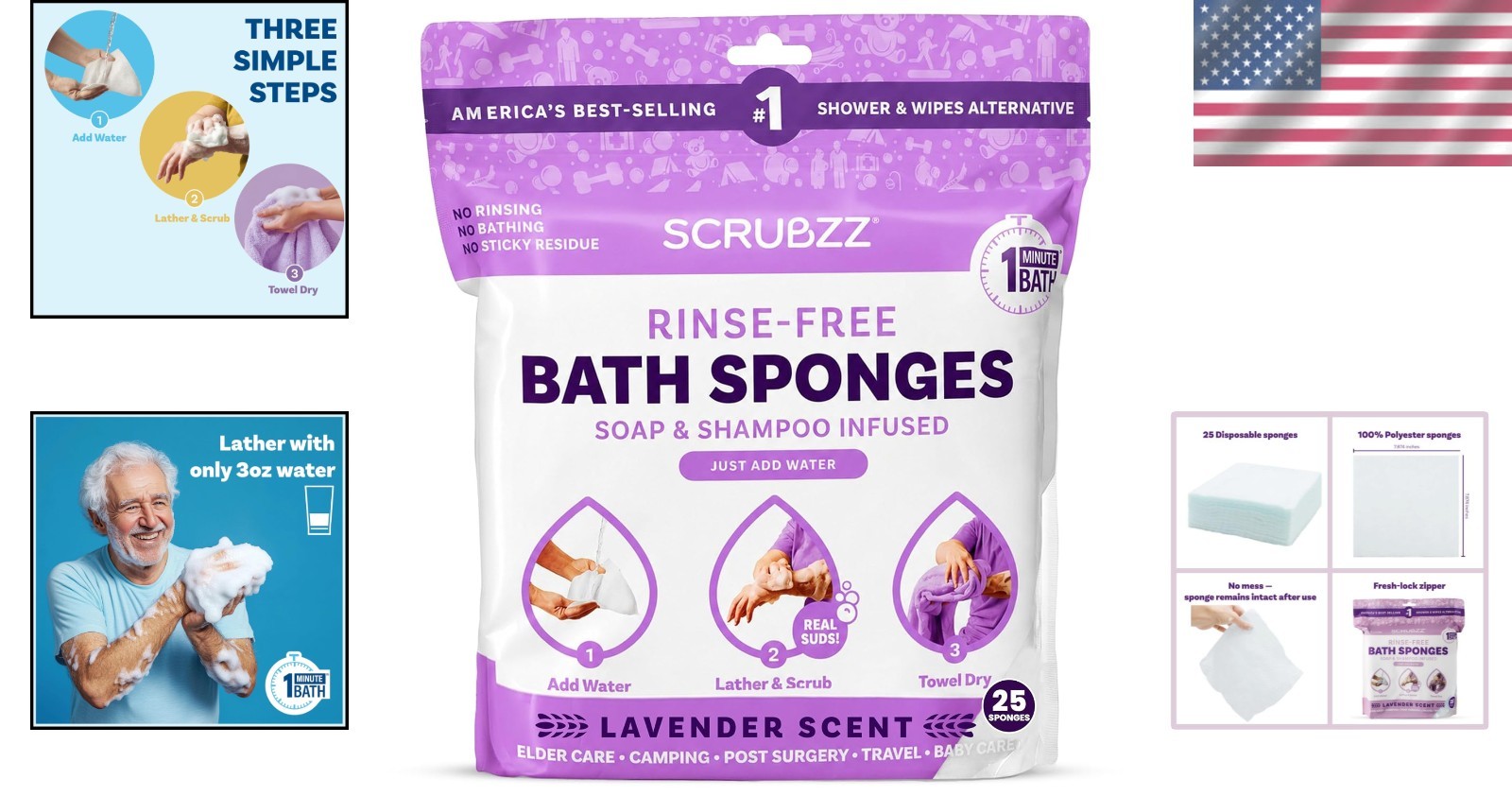 25 Pack of Luxury Lavender Rinse-Free Bath Wipes – Perfect for Travel and Care