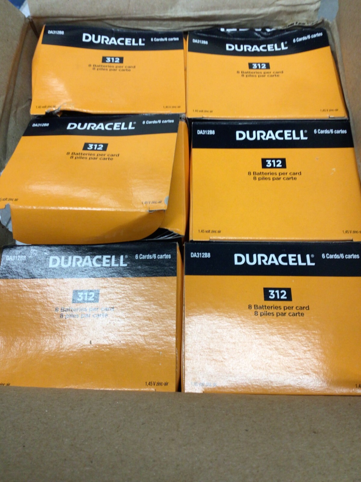 DURACELL #312 ZINC AIR HEARING AID BATTERIES-8CT/PACK-DA312B8 – *Lot of 6*