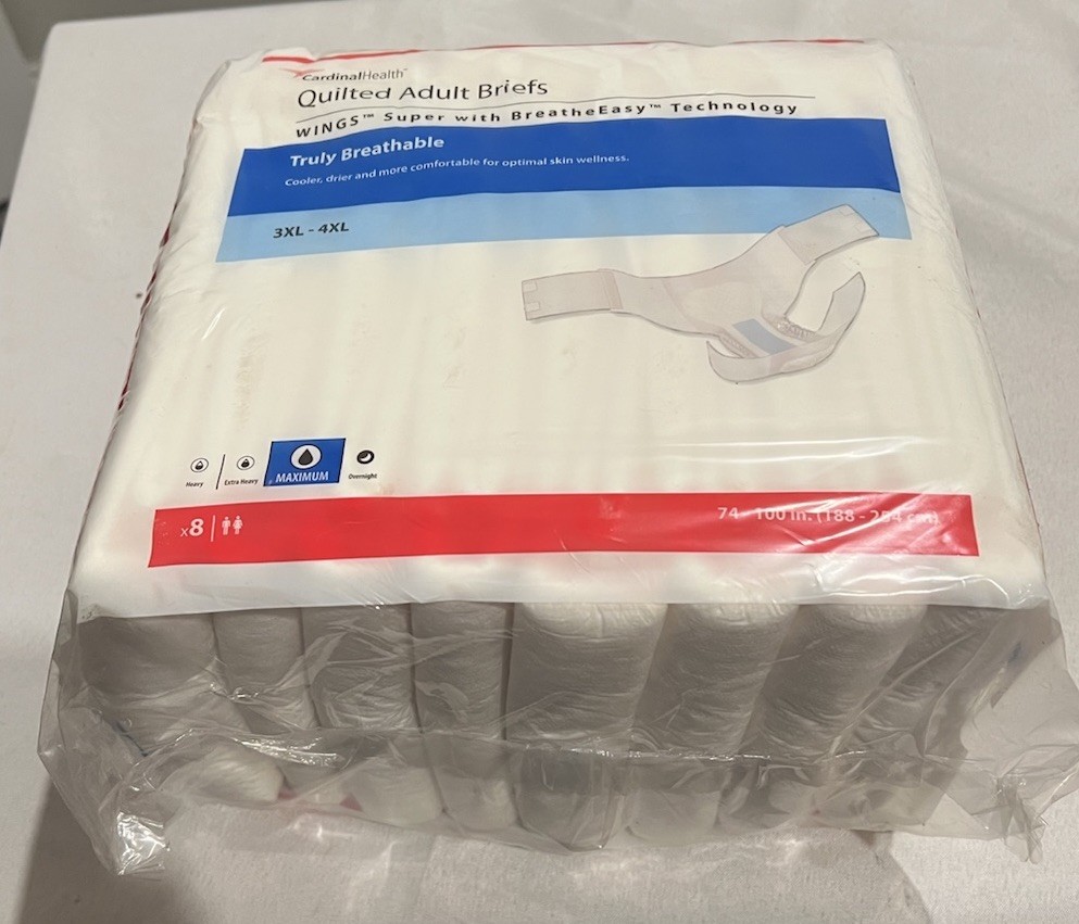 Cardinal Health Wings Super Quilted Adult Briefs 8 ct 3XL-4XL 74-100 in