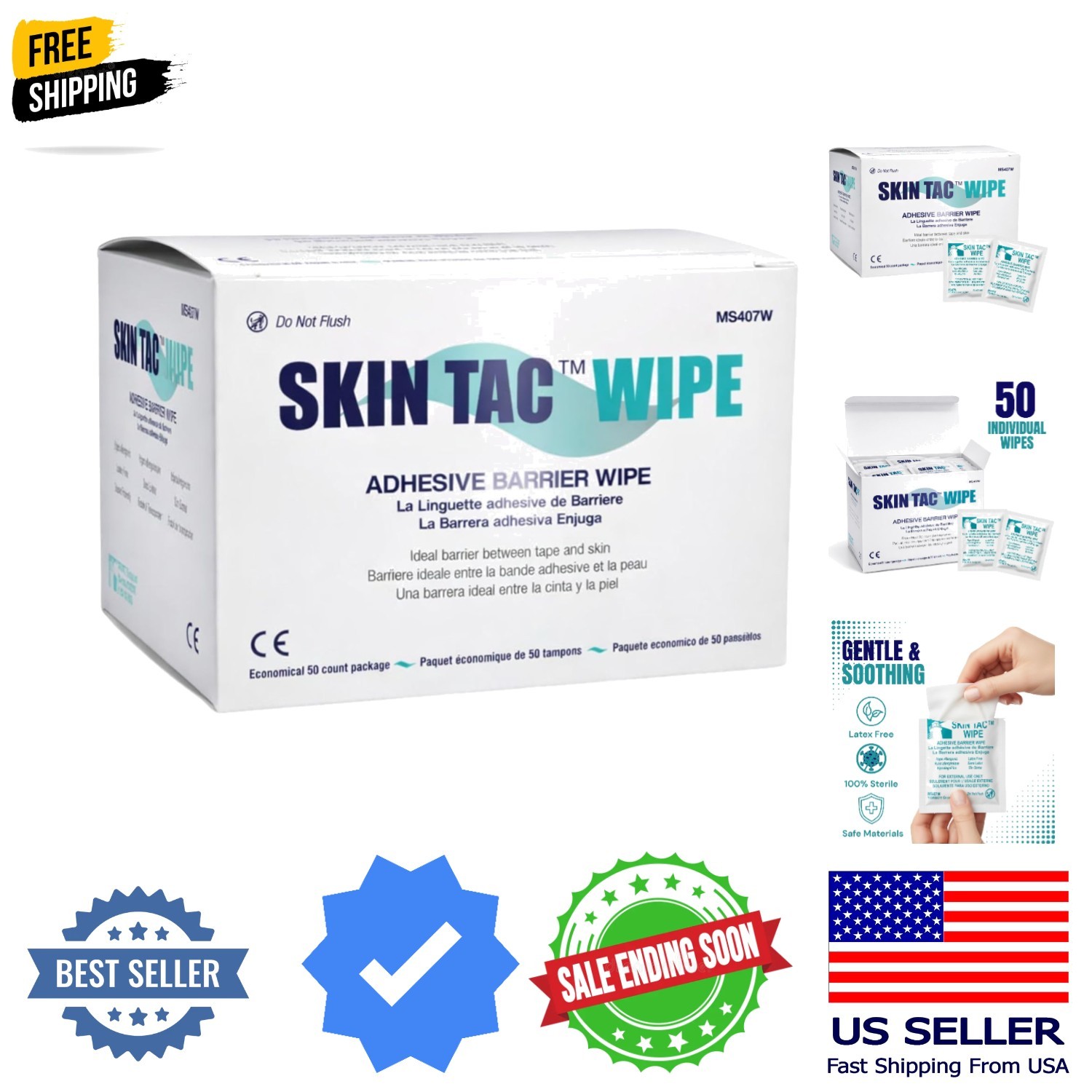 Group Inc Skin Tac”H” Adhesive Barrier Prep Wipe, Liquid Form, Latex-Free, Hy…