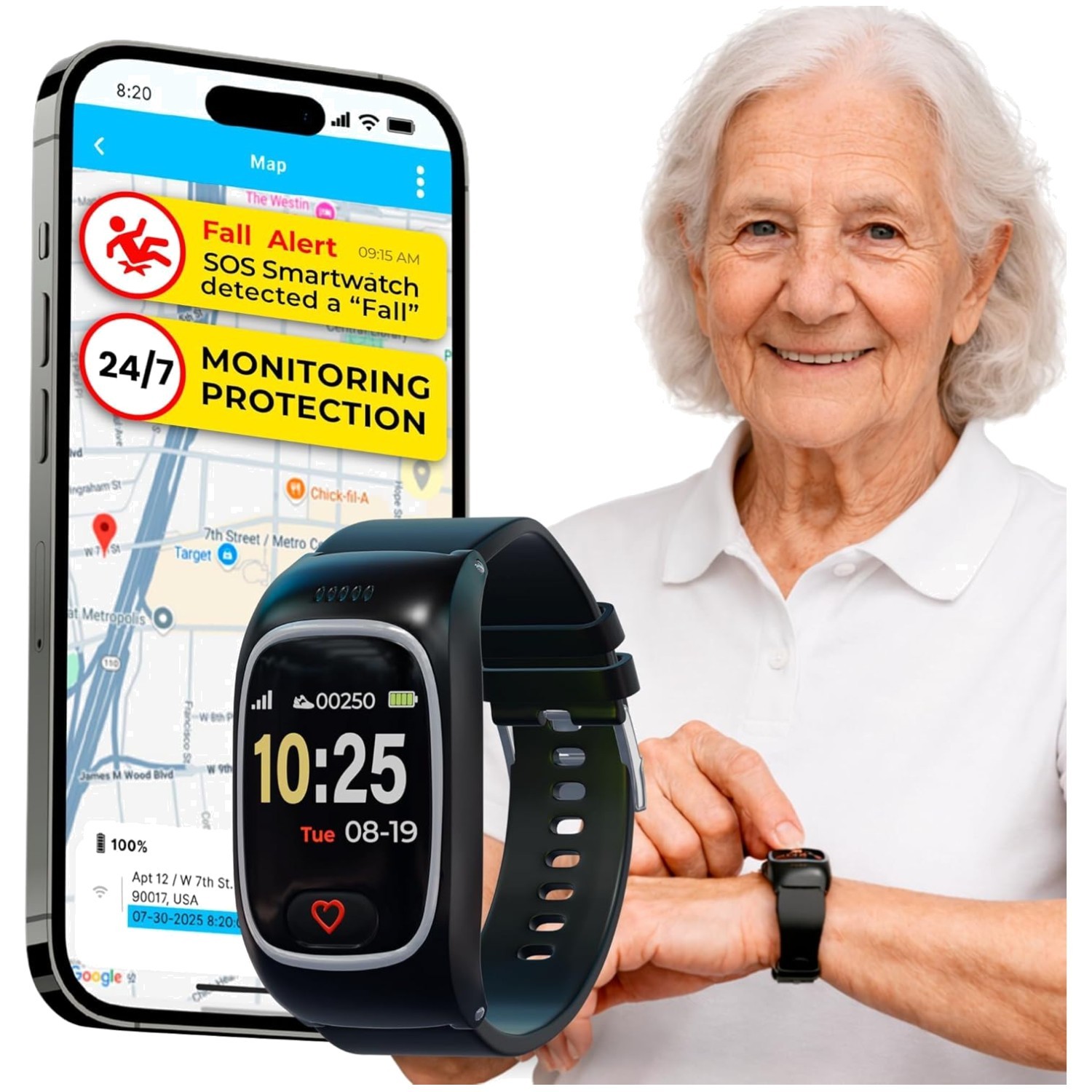Emergency Medical Alert Device with Heart Rate Monitor