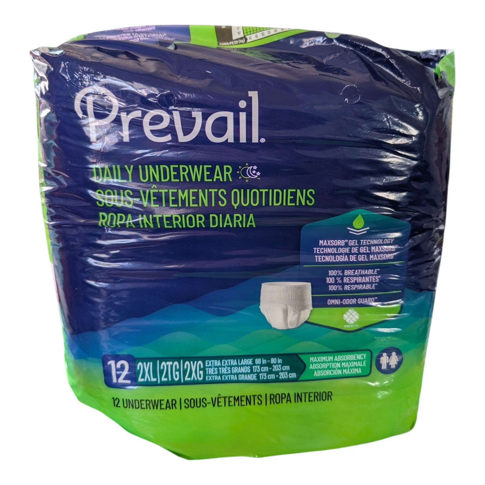 Prevail Daily Protective Incontinence Underwear Unisex XXL Disposable 12 Count