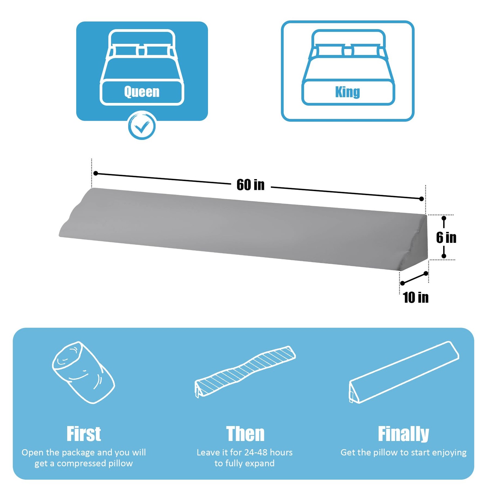 Megcxit Queen Bed Wedge Pillow For Headboard 60X10X6 Bed Gap Filler Headboard