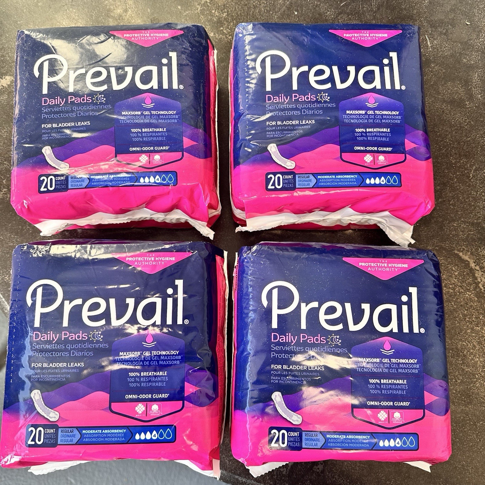 Prevail Daily Pads for Bladder Leaks Women’s Regular 20 Count Pack Lot of 4 PKS