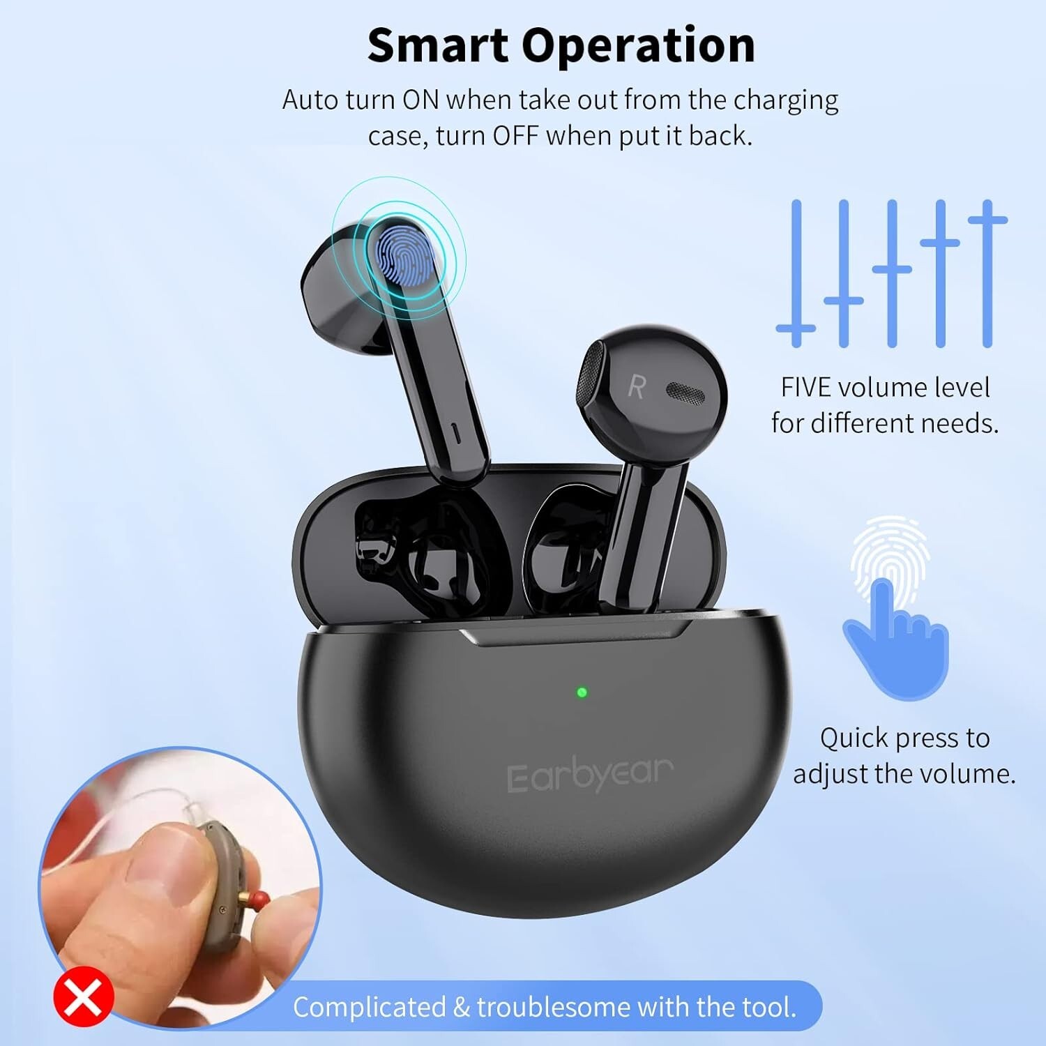 Hearing Aids, Earbyear Rechargeable Hearing Aids for Seniors with Noise Cancelli