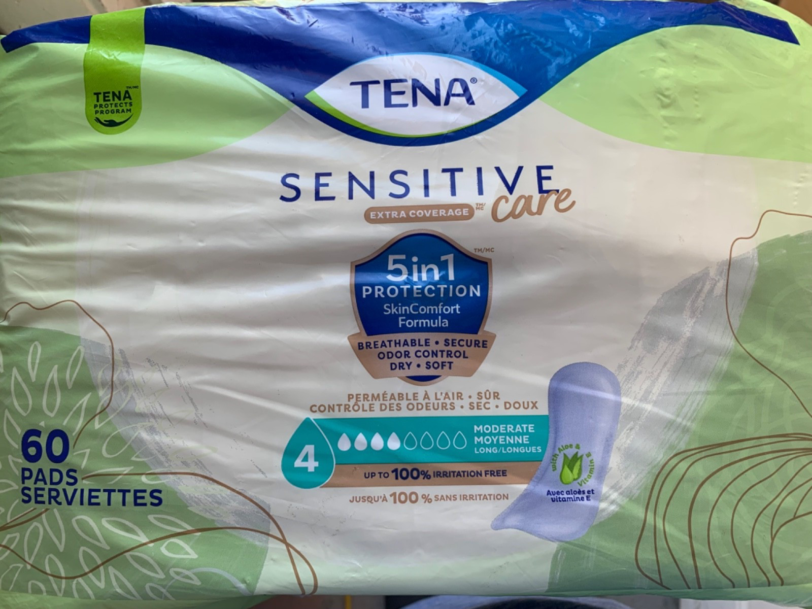 TENA Sensitive Care Incontinence Pads, Size 4 Moderate, 60 count