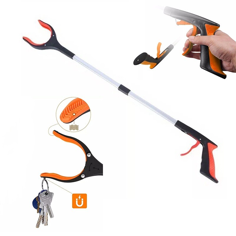 Foldable Reacher Grabber Tool Rotating Jaw & Magnet Trash Picker Heavy Duty