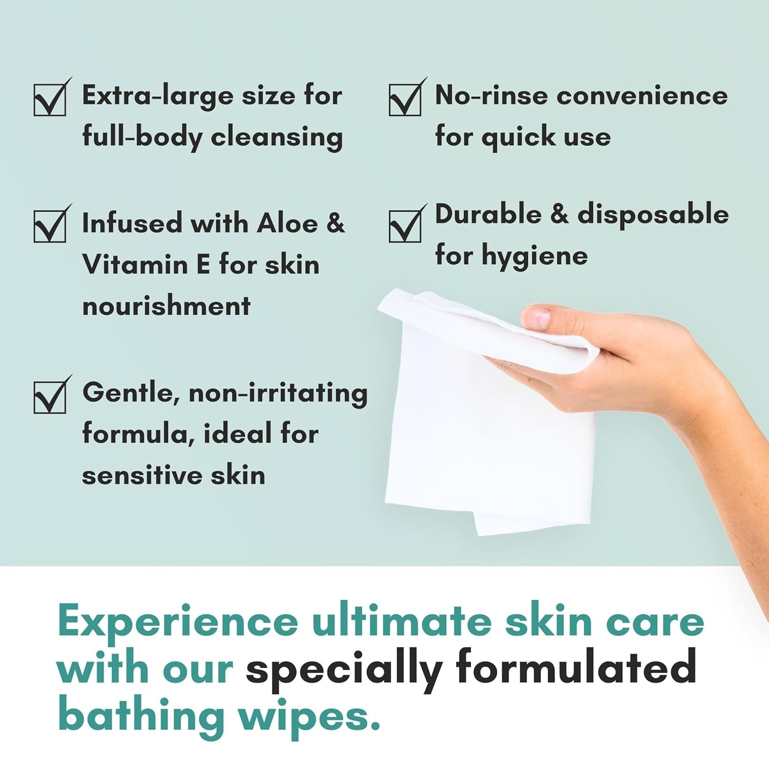 Nurture XL Ultra Thick Body Wipes for Adults w/Aloe | 40 Extra Large Disposab.