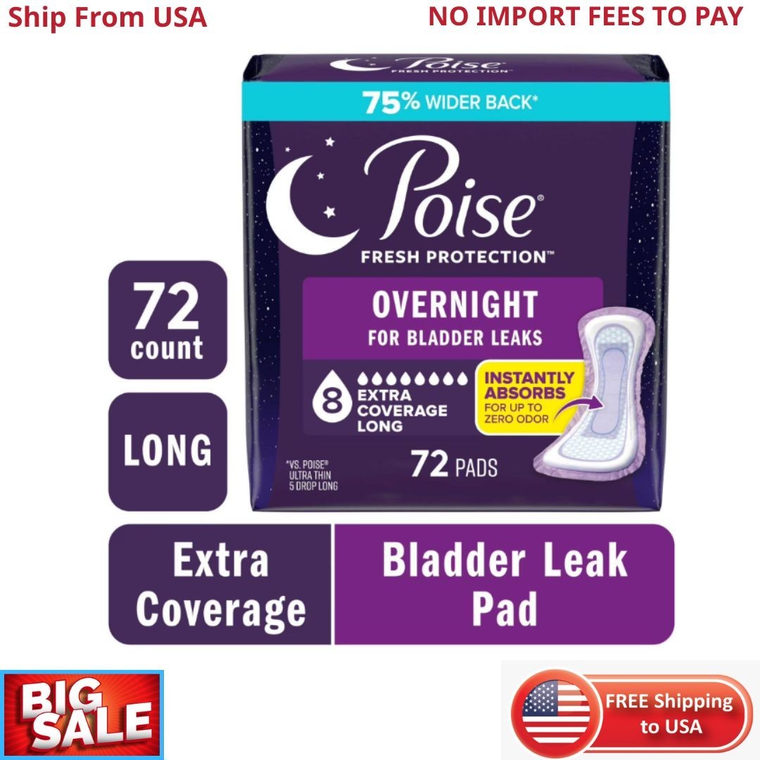 Poise Overnight Incontinence & Postpartum Pads for Bladder Leaks, 72 Count