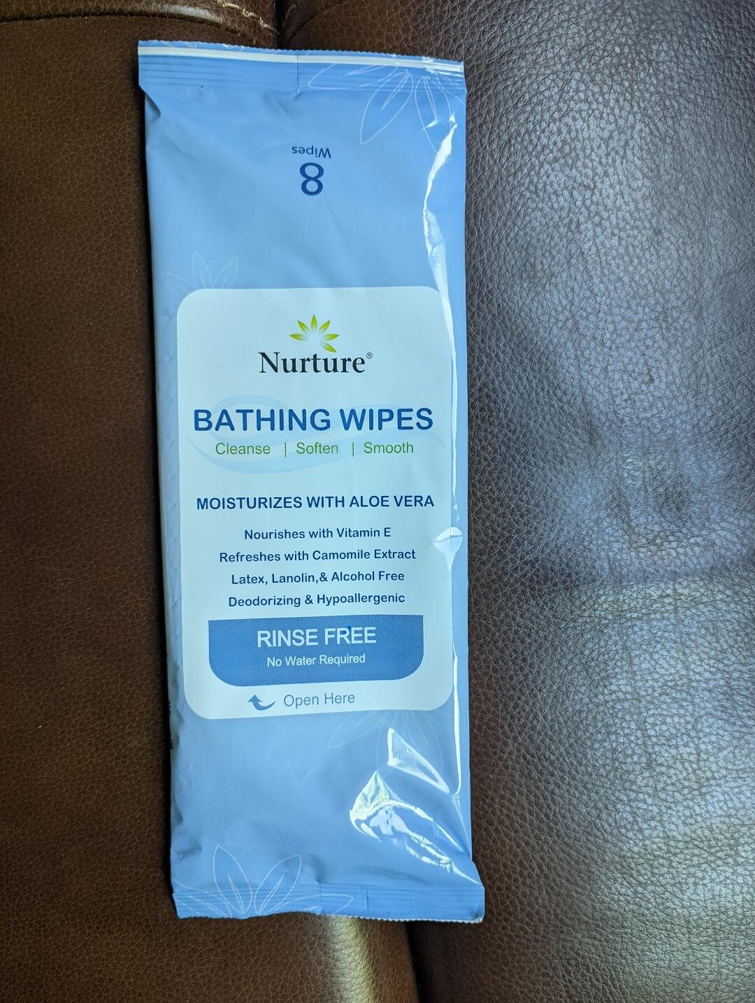 Nurture Bathing Wipes, Rinse Free (8 Wipes)