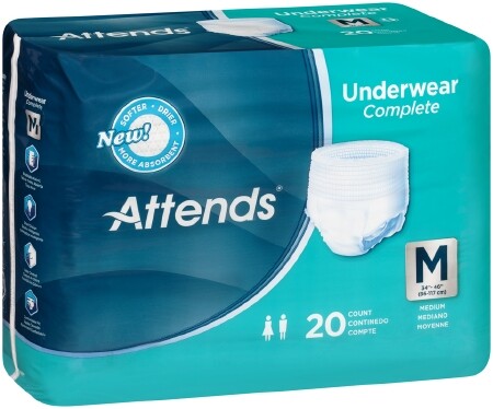 Attends Super Plus Absorbency Pull-On Underwear MD 34” – 44” – 20ct Bag