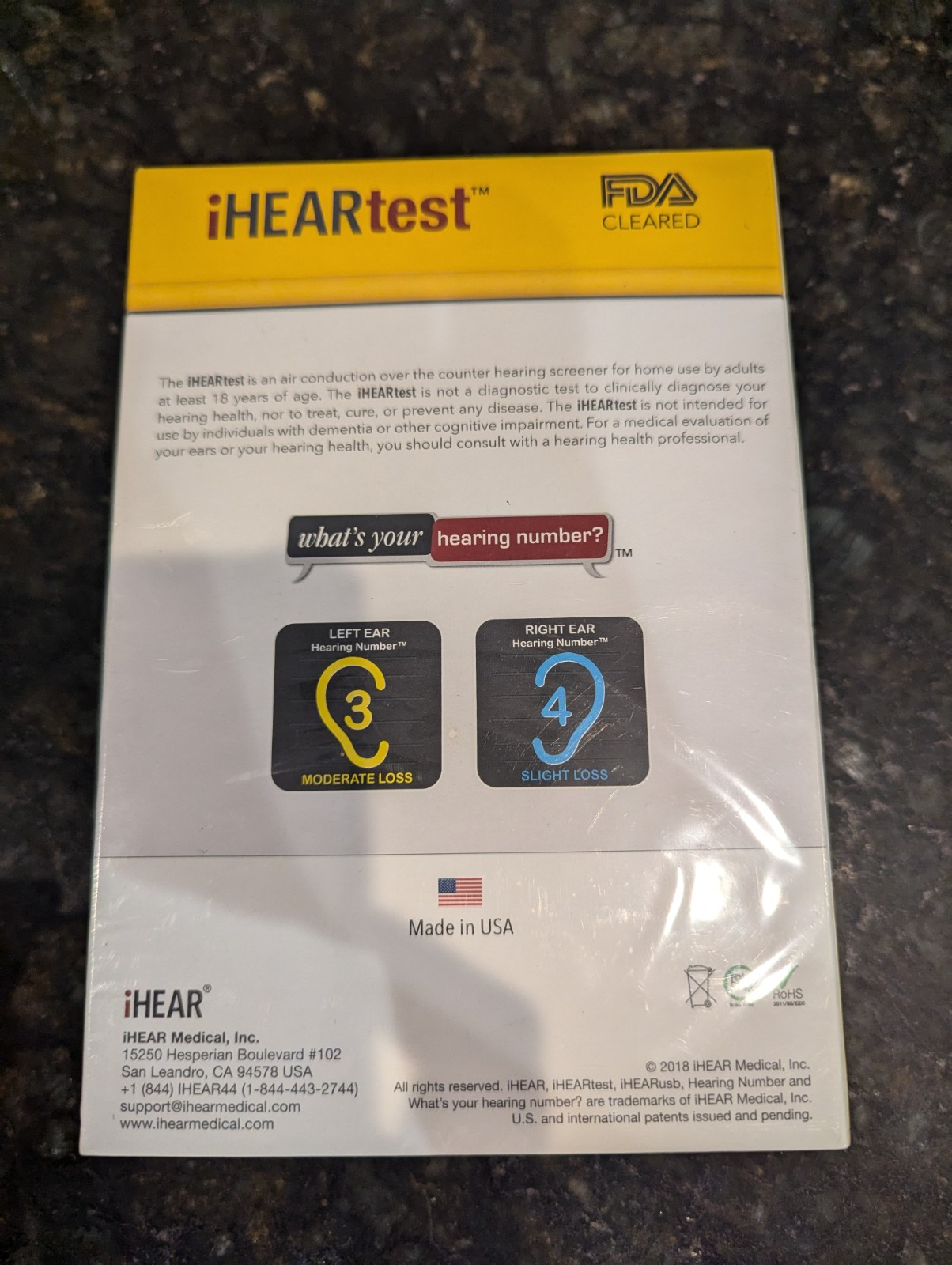 New Sealed iHEARtest, FDA-Cleared Home Hearing Screener **LOOK AT PICTURES**