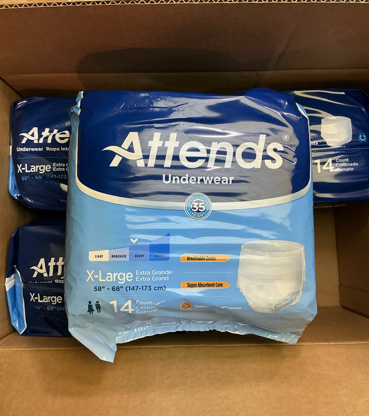 Attends Underwear Heavy Max Absorbency AP0740 size XL 58″-68″ 56ct (4x14ct)￼