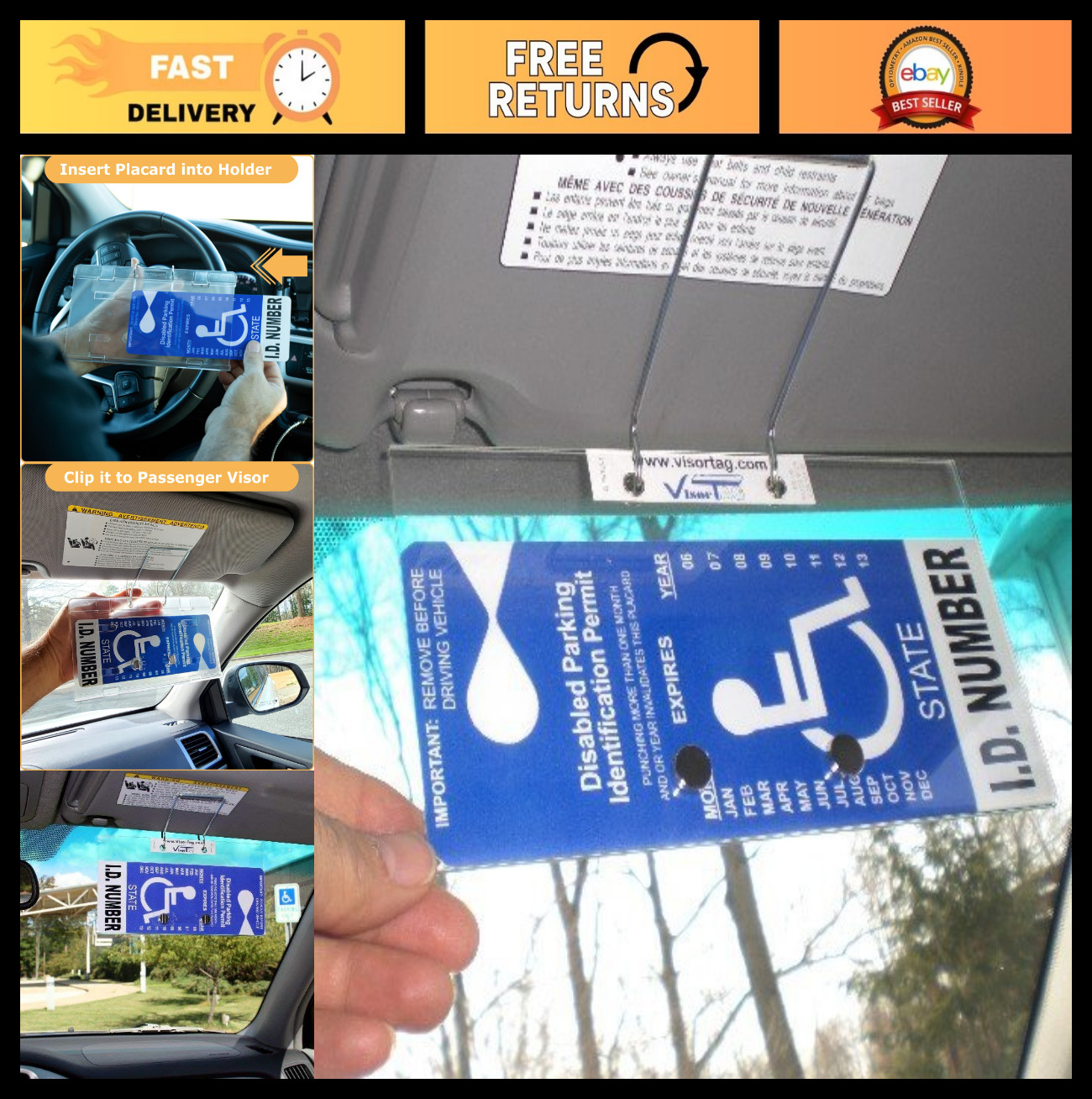 Handicapped Placard Holder – Swing Away Disabled Parking Tag Cover, USA Made