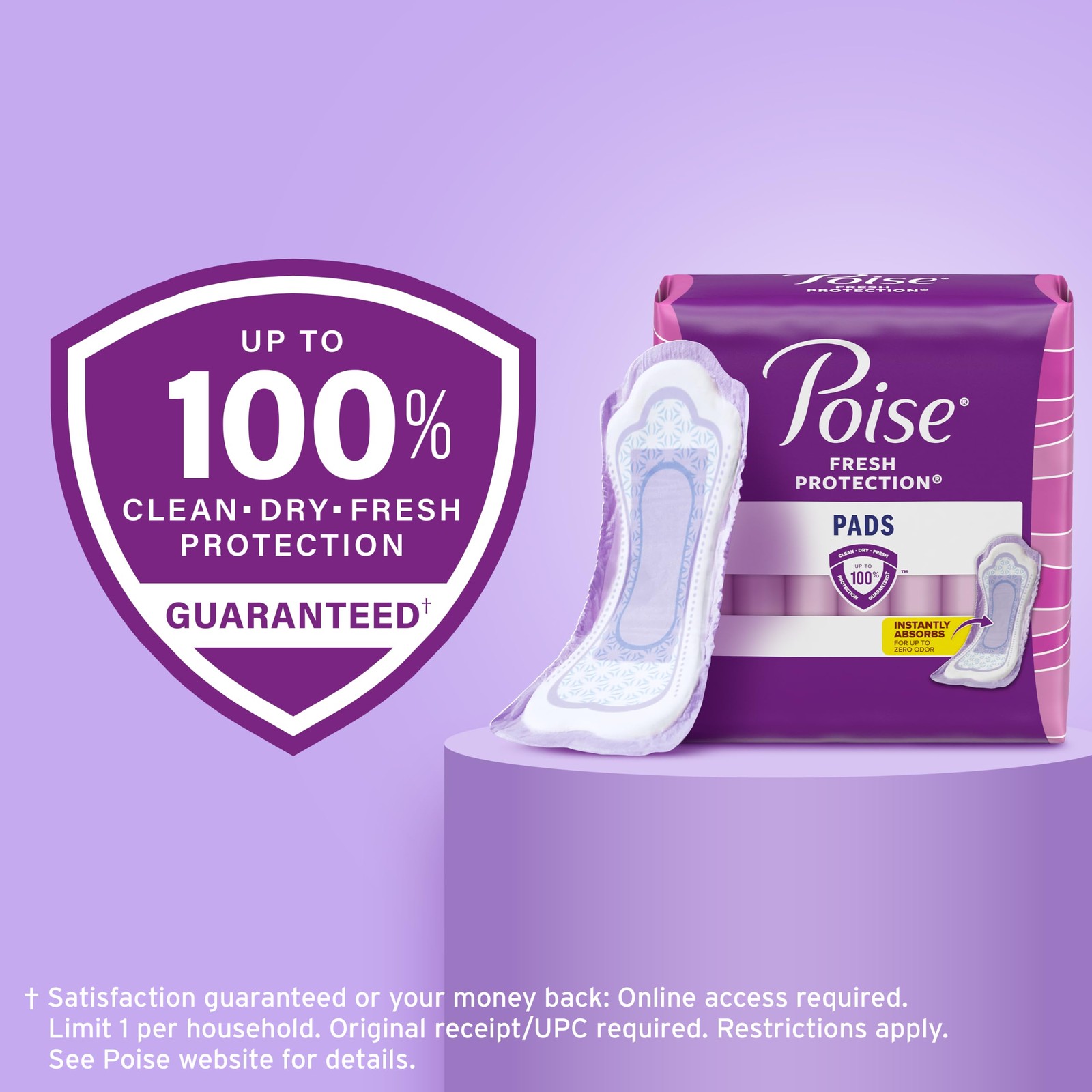 Poise Incontinence & Postpartum Pads for Bladder Leaks, 6 Regular, Purple