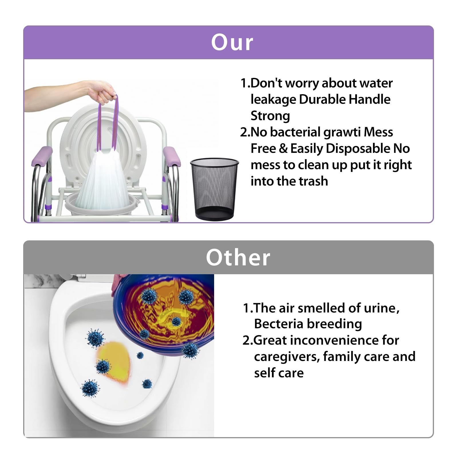 Commode Liners with Absorbent Pads for Bedside Commode, 100 Lavender Scented …