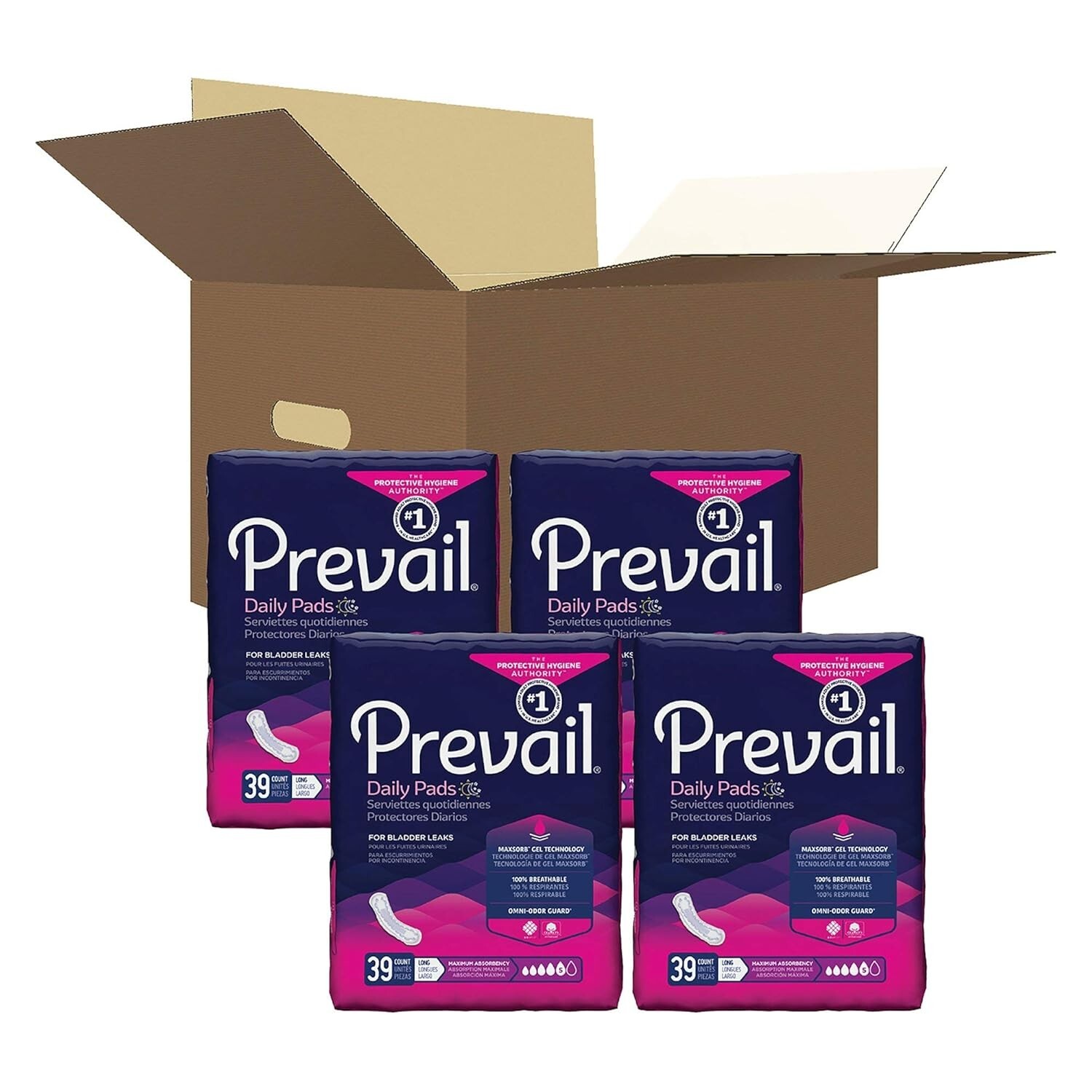 PREVAIL Bladder Control Pads 156 Carton/Lot Maximum Long Absorbency