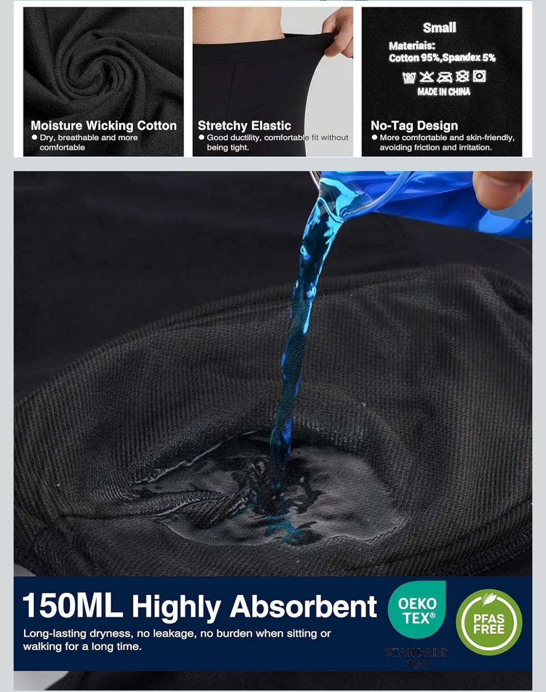 AKMADM Incontinence Underwear Mens 150ML Absorbent, Leak Proof Underwear Size Sm