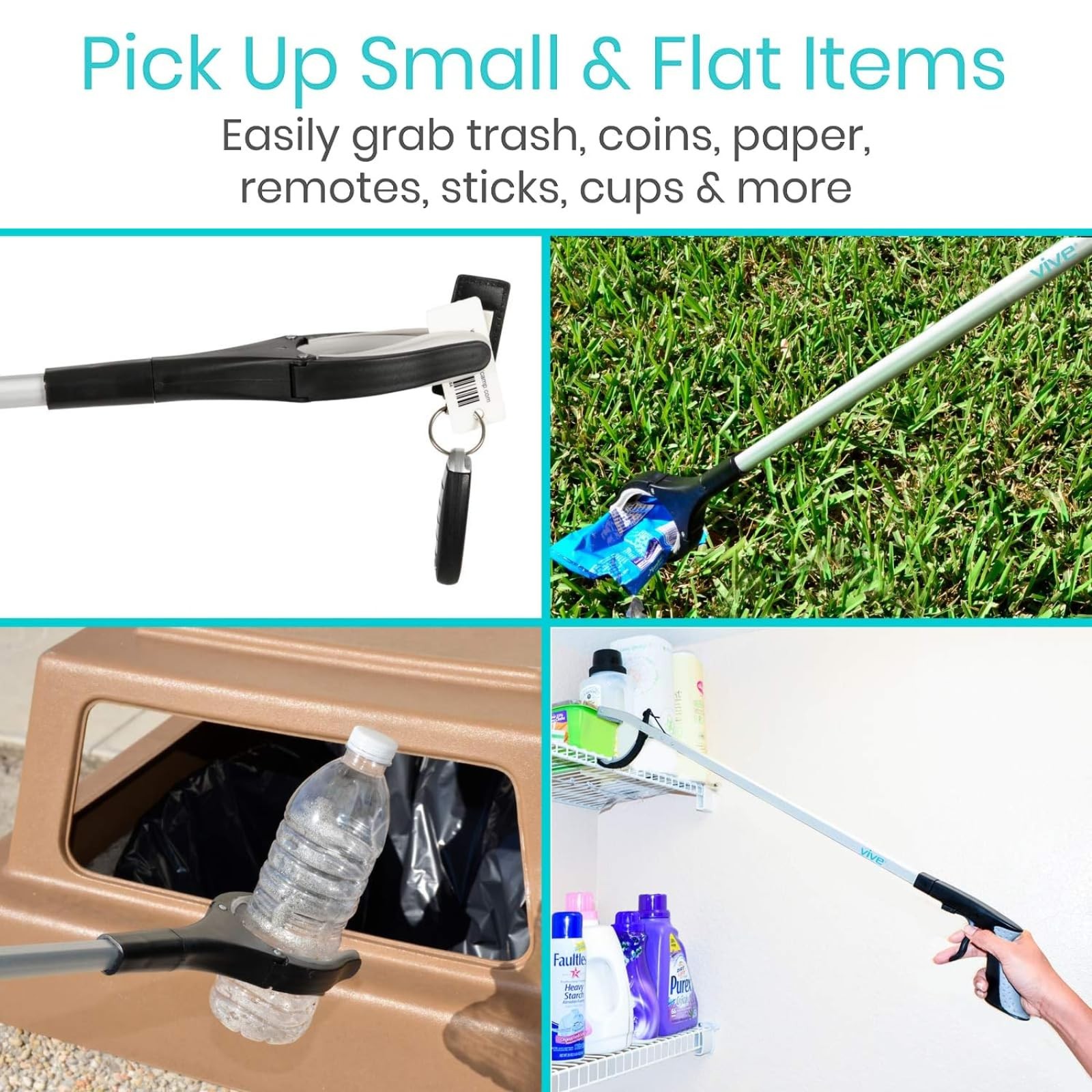 Vive Reacher Grabber 32″ – Extra Long Mobility 2.6 Foot (Pack of 1), Silver