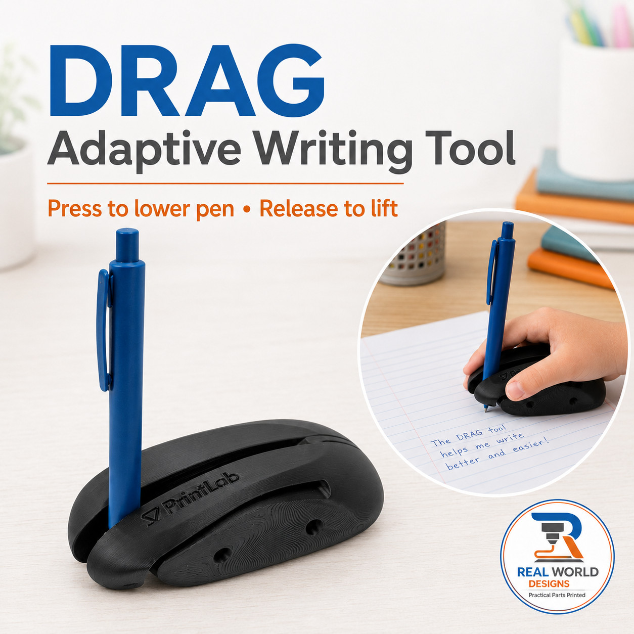 DRAG Adaptive Writing Tool Assistive Pen Holder Low Grip Writing Aid