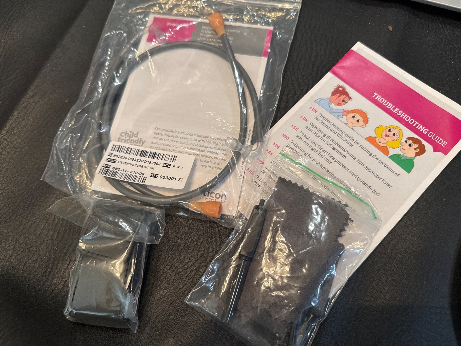 NEW Oticon Otikids Listening Tube Kit & Instructions & Cleaning Kit