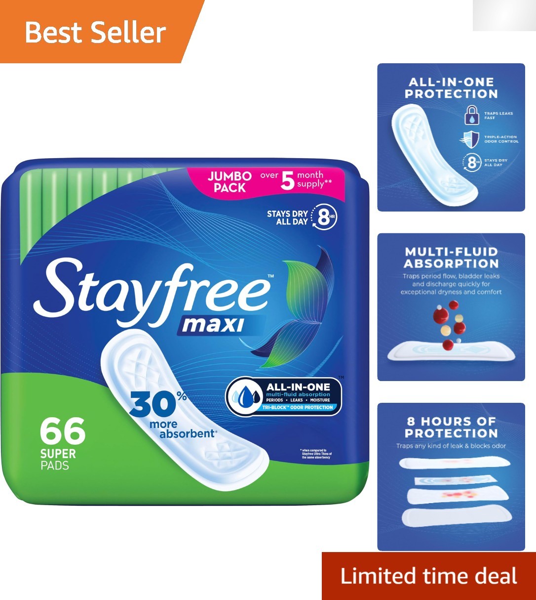 66-Count Unscented Maxi Pads: Comfort-Fit, Wingless Design for Day and Night Use