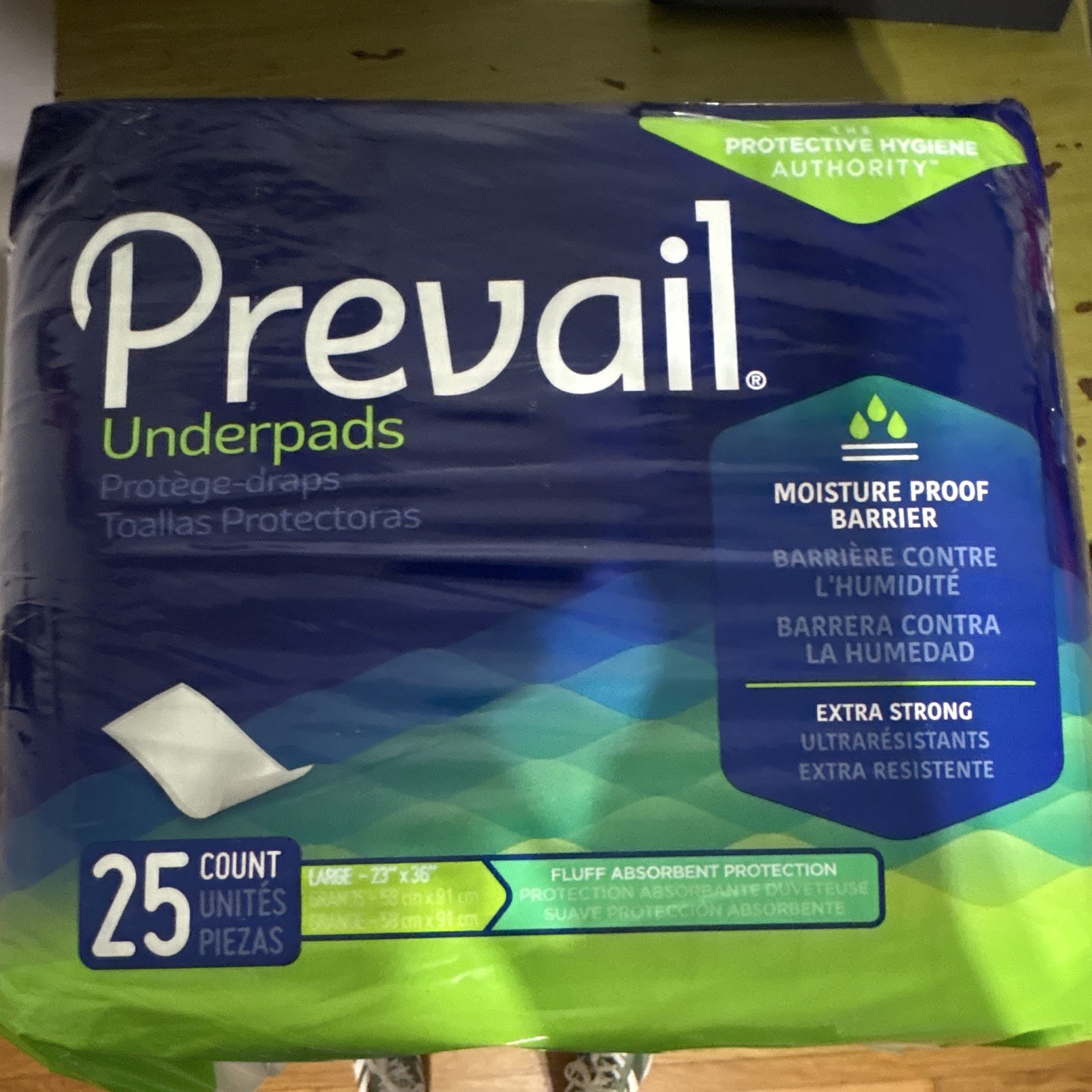 Prevail Underpads Large 23 x 36 in Extra Strong Moisture Proof Barrier 25 Ct