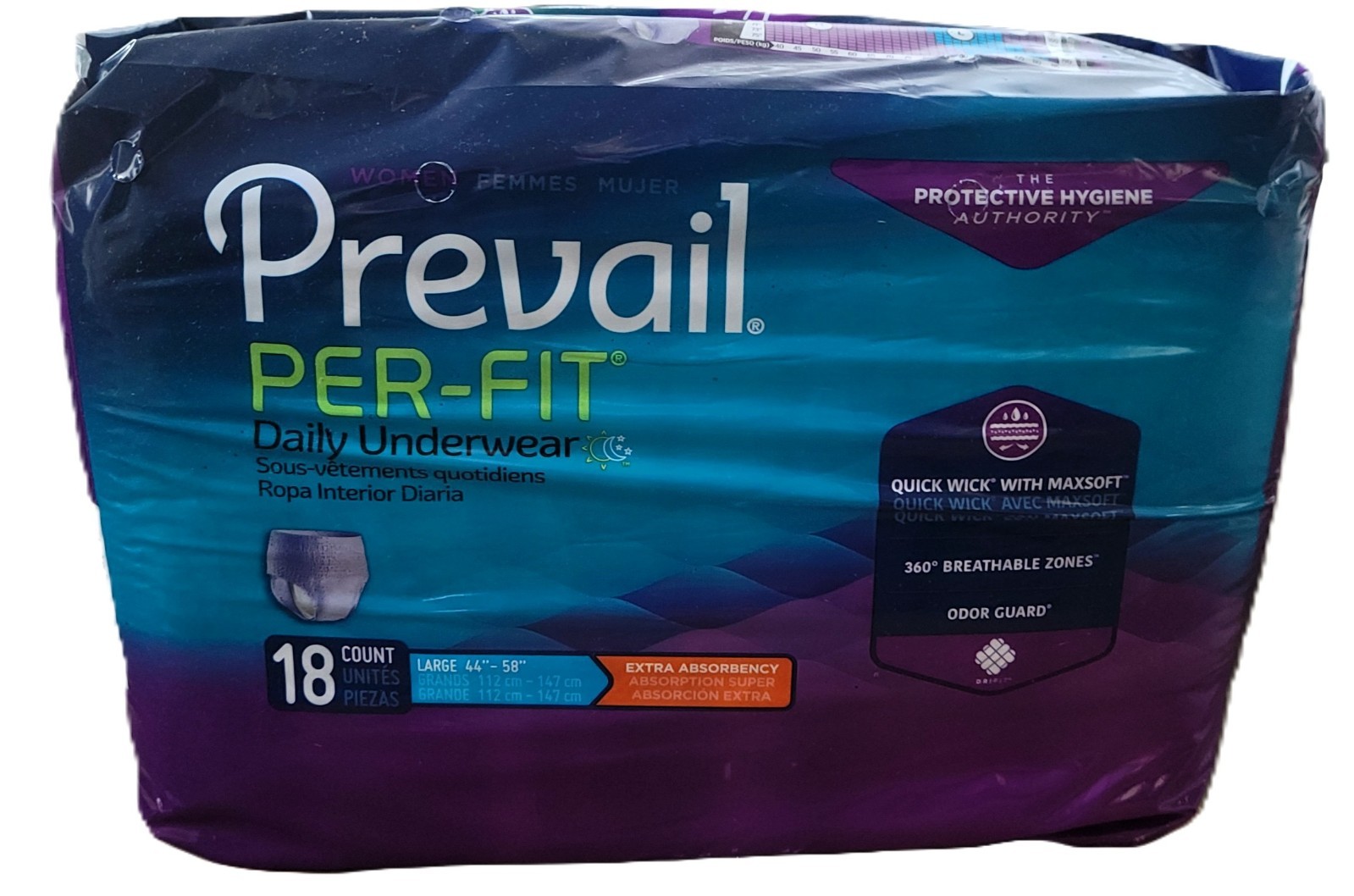 Prevail Per-fit Women’s Adult Underwear Large 44″-58″ 72 ct. (4 pk./18 ea.)