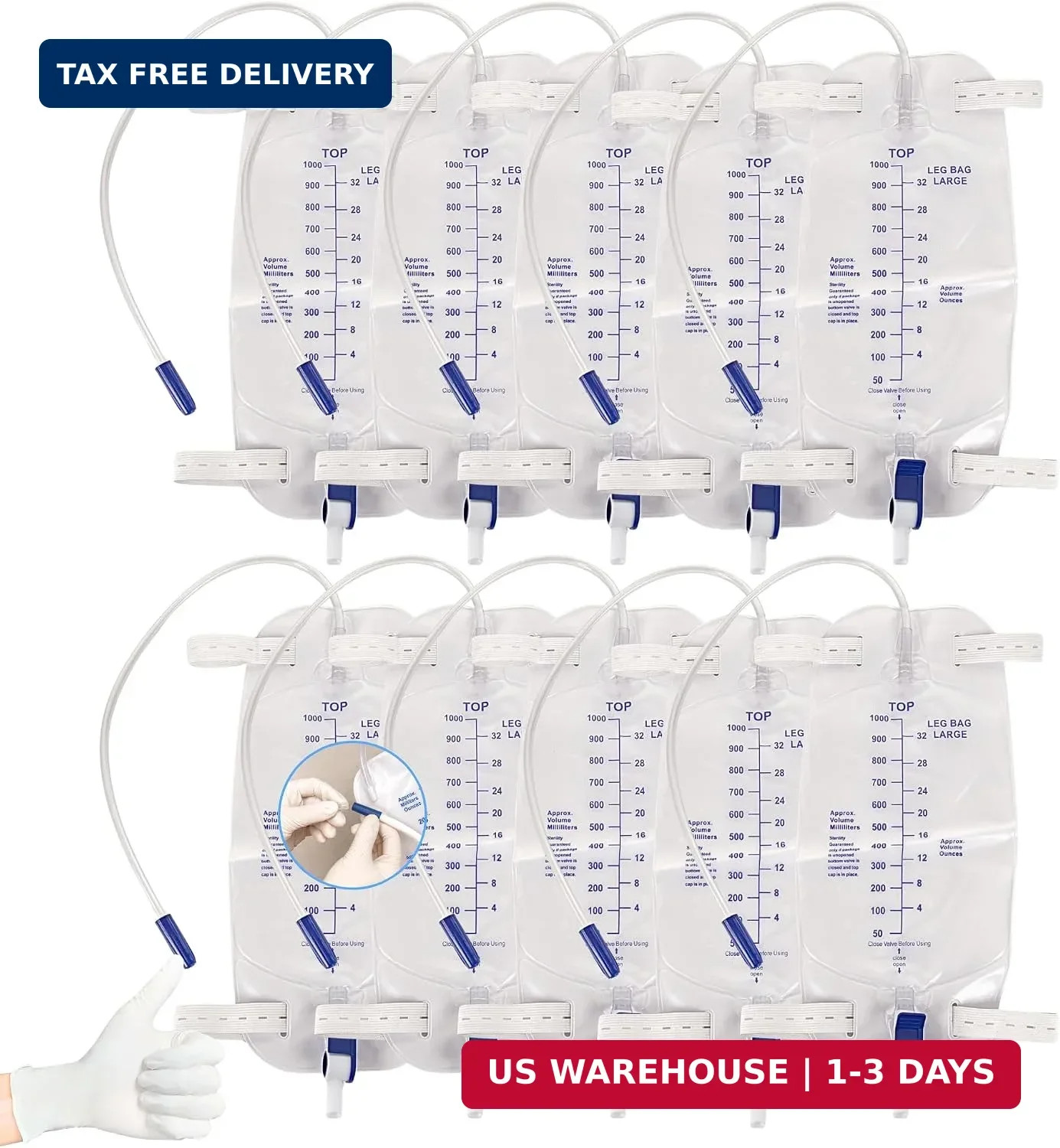 Leg Bag 1000mL/33.8oz – Urinary Catheter for Men, Women，Foley Catheter Leg Bag –