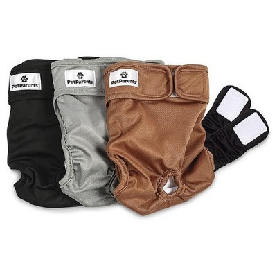Pet Parents 3-Pack Washable Female Dog Diapers with Extenders (Small, Natural)