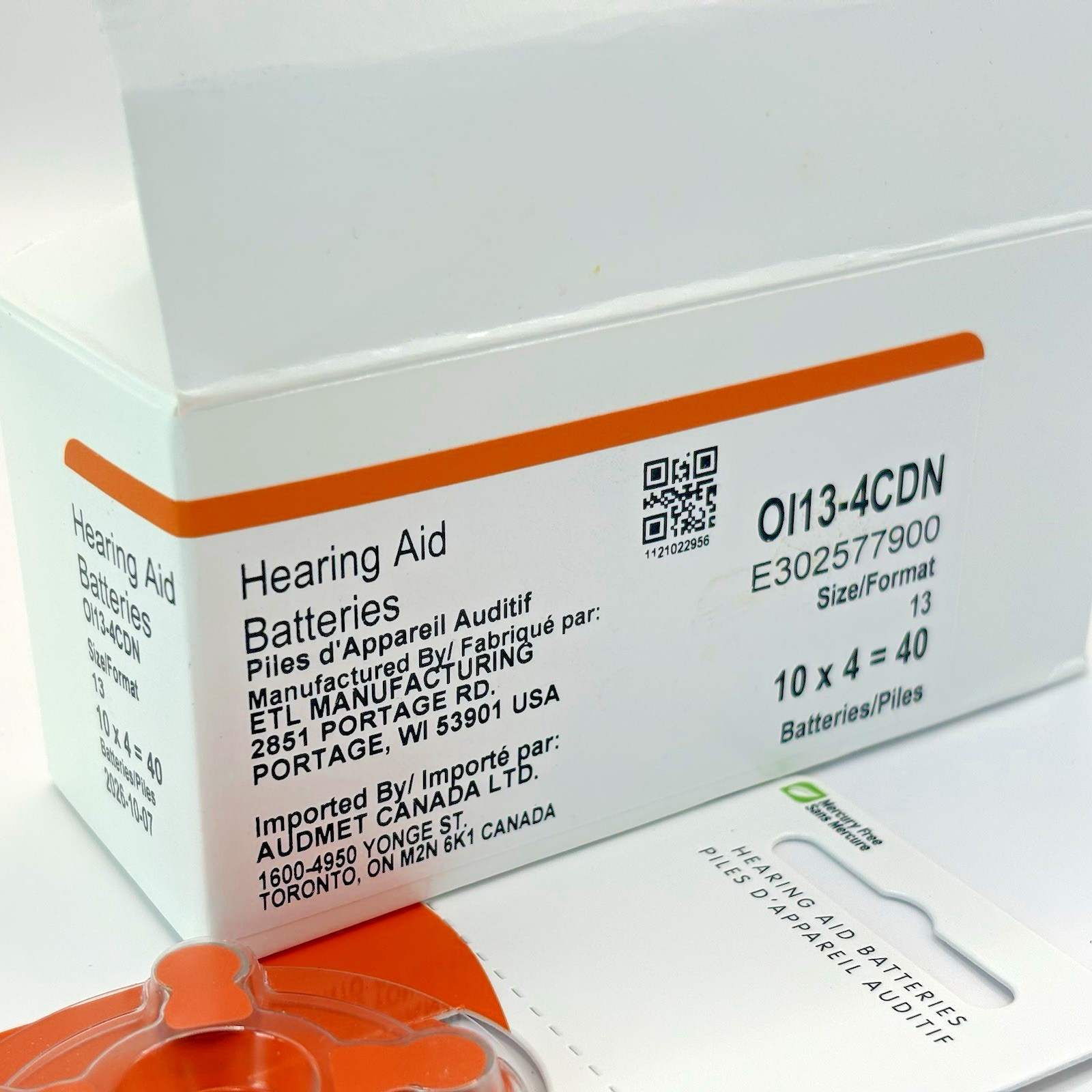 OI13X-4CDN Hearing Aid Batteries ( 10×4=40 batteries ) 1.45V Mercury Free Canada