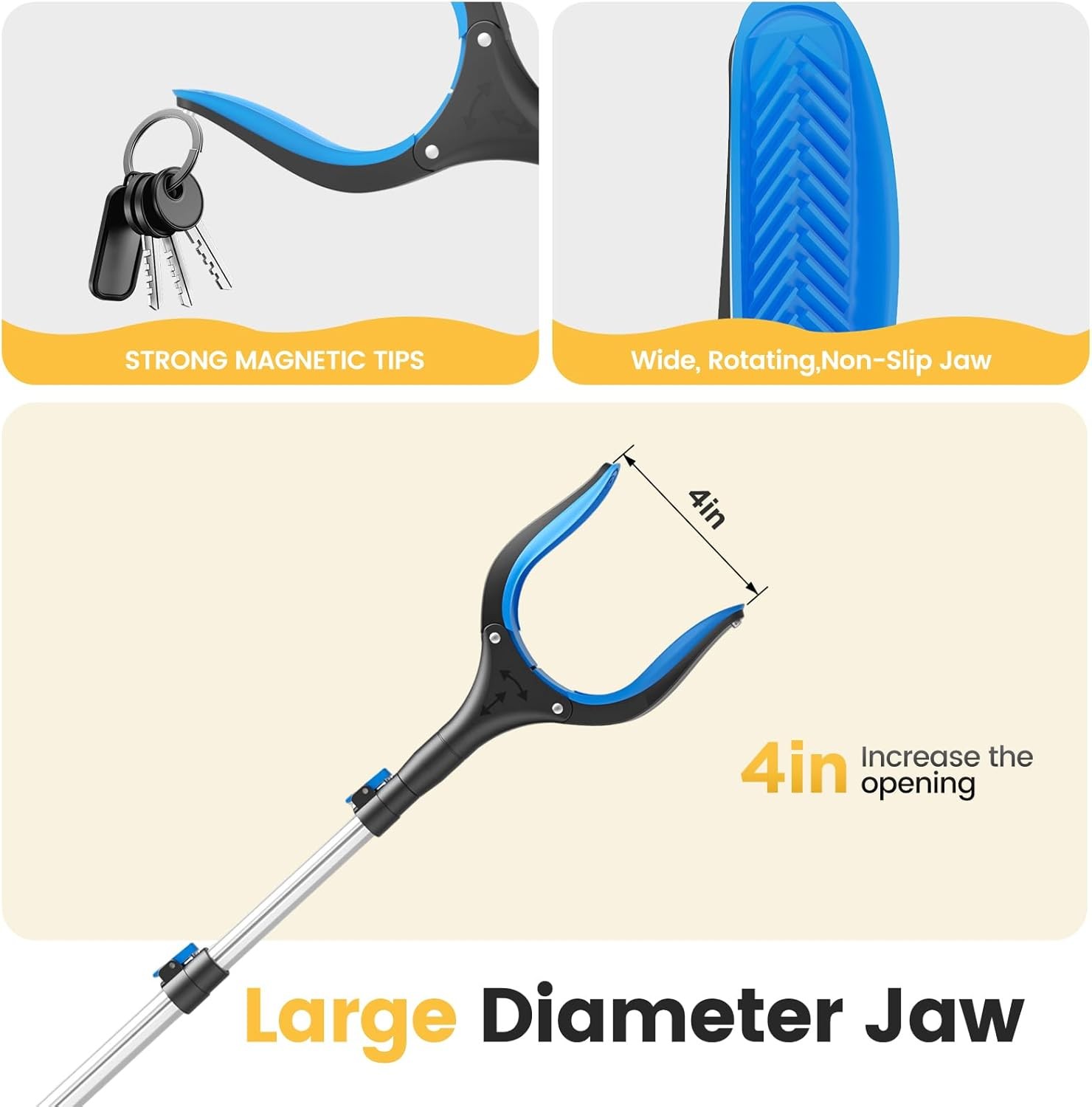 Telescopic Grabber Reacher Tool 5-Level Adjustable Length (23” to 41”)