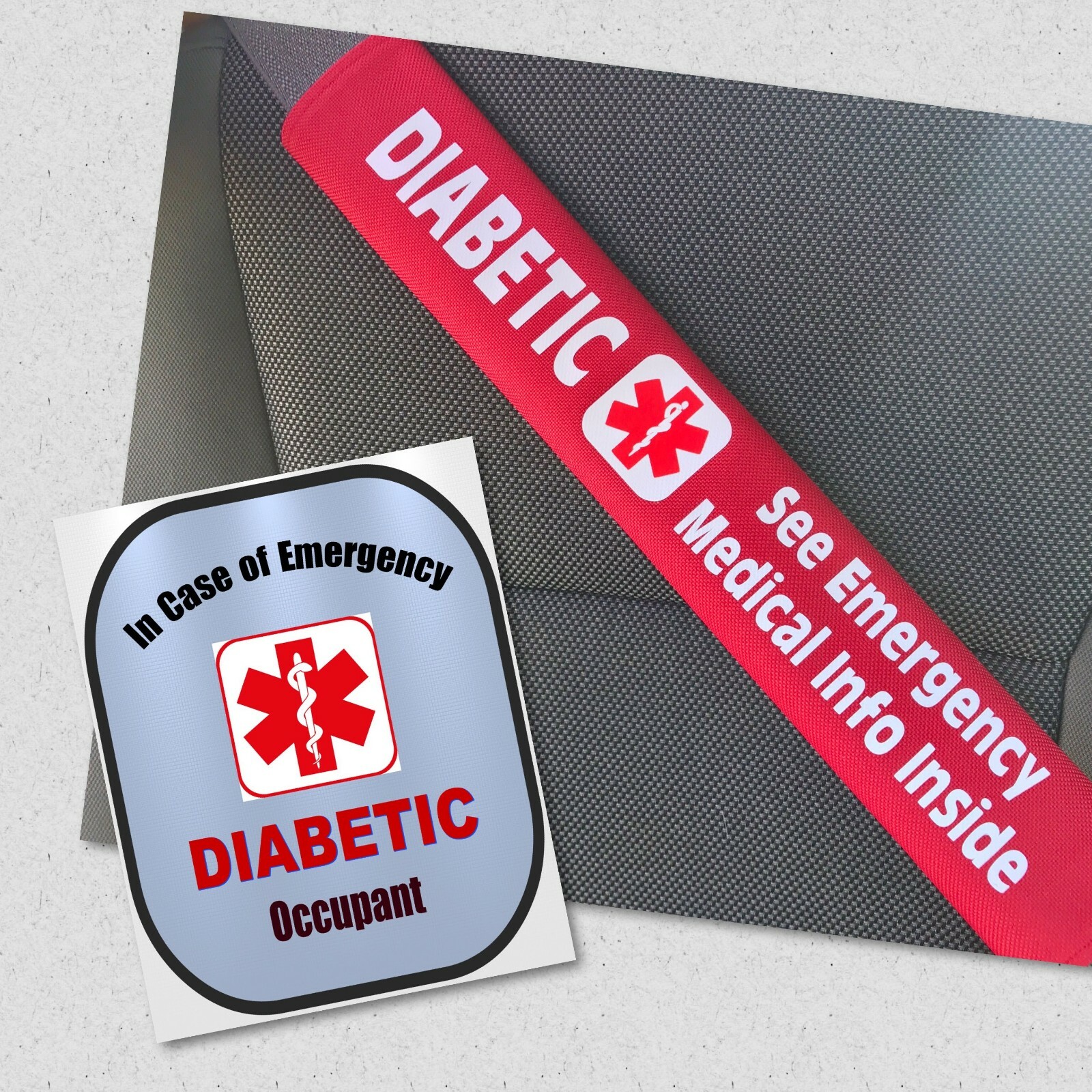 Diabetic Seat Belt Cover and Window Decal Type 2 Diabetes Safety Set