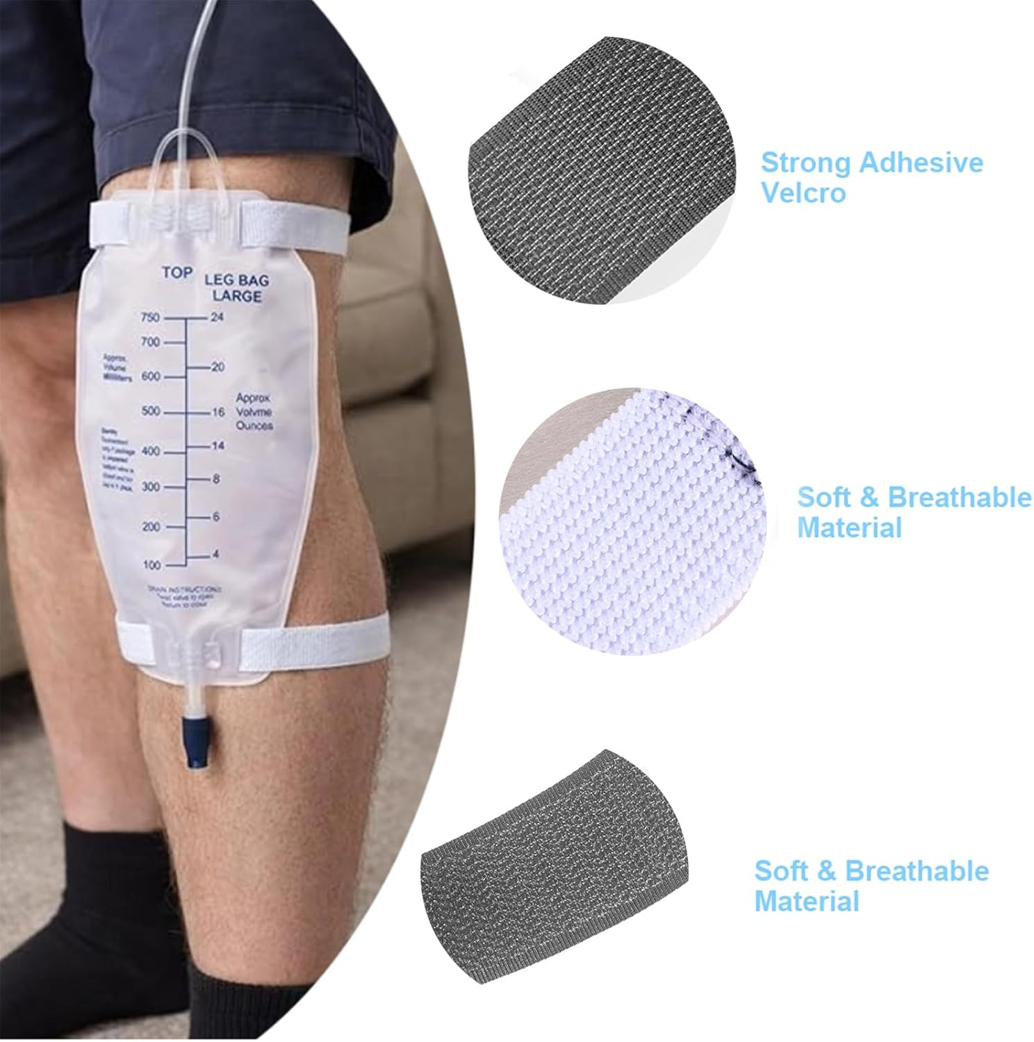 4 Packs Catheter Leg Bag Strap Urine Drainage Bag Straps Adjustable Hook-And-Loo