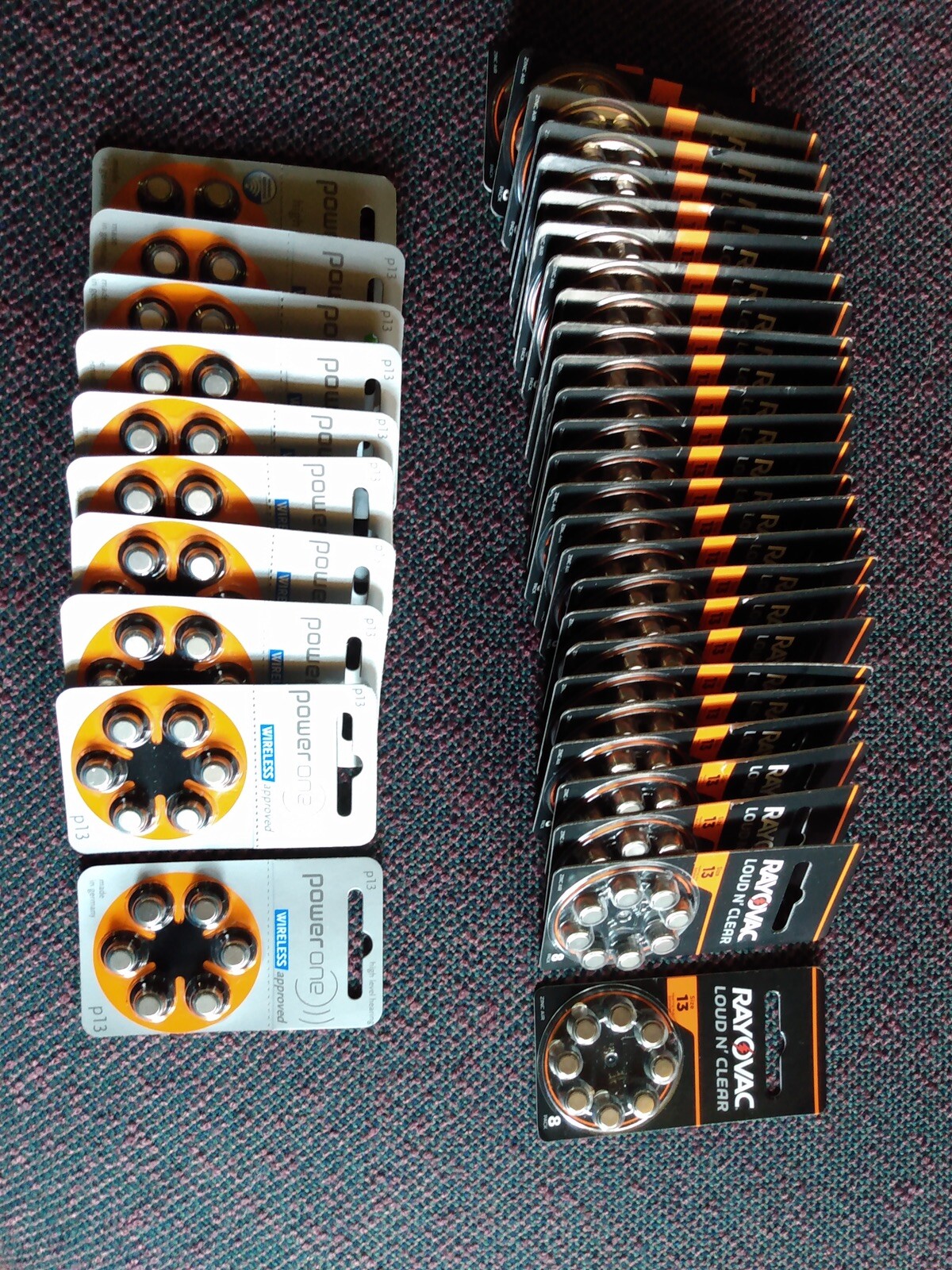 Huge lot of rayovac & power one p 13 hearing aid batteries 276 cells Exp2024/25