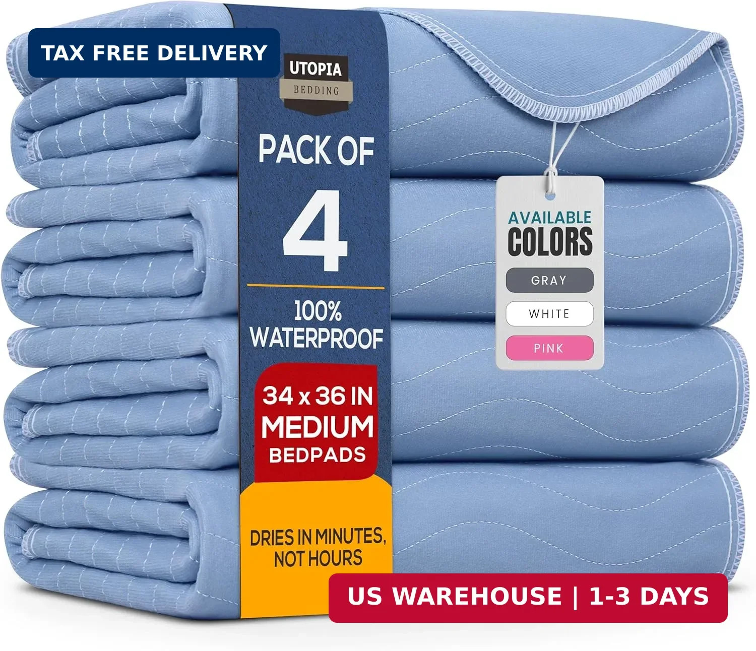 Utopia Bedding Washable Underpads 34″ x 36″ (Pack of 4), Waterproof Reusable Hea