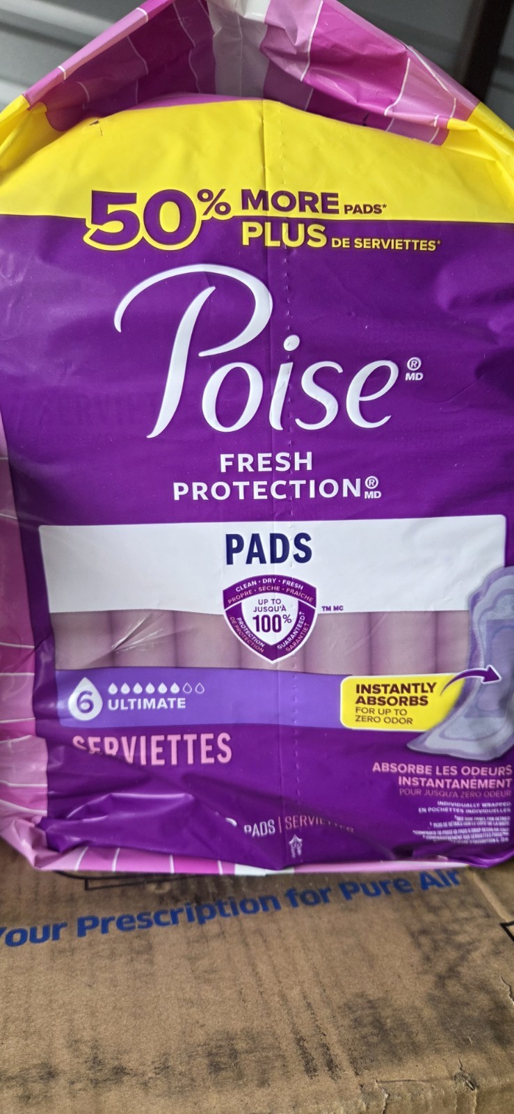 Poise Incontinence Pads for Bladder Leaks 6 Drop Ultimate Absorbency Long, 52 Ct