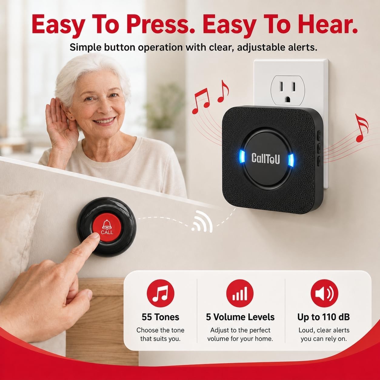 Elderly Caregiver Pager 2 Receivers, Long Range SOS Call Button System, No WiFi