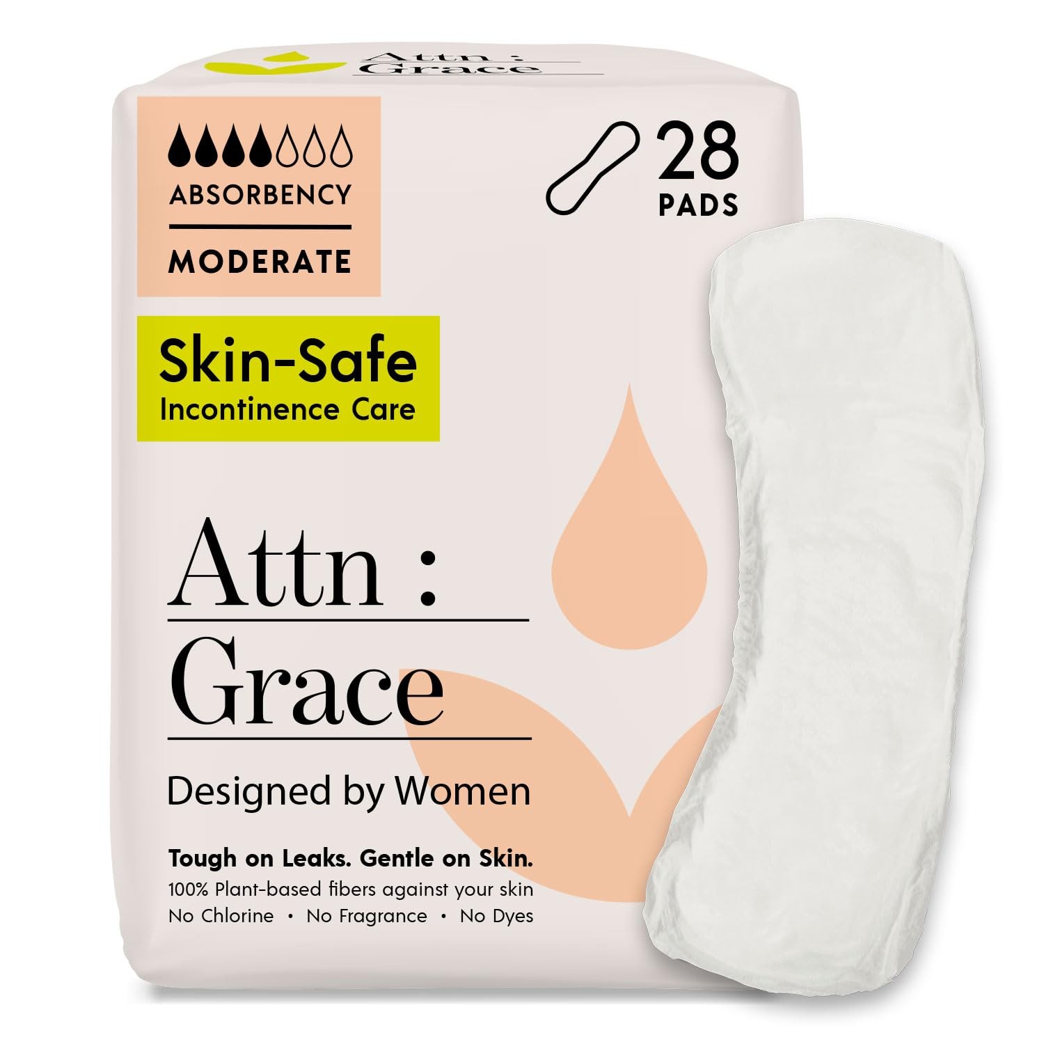 Attn: Grace Moderate Incontinence Pads for Women, 28-Pack – 1 Pack, White