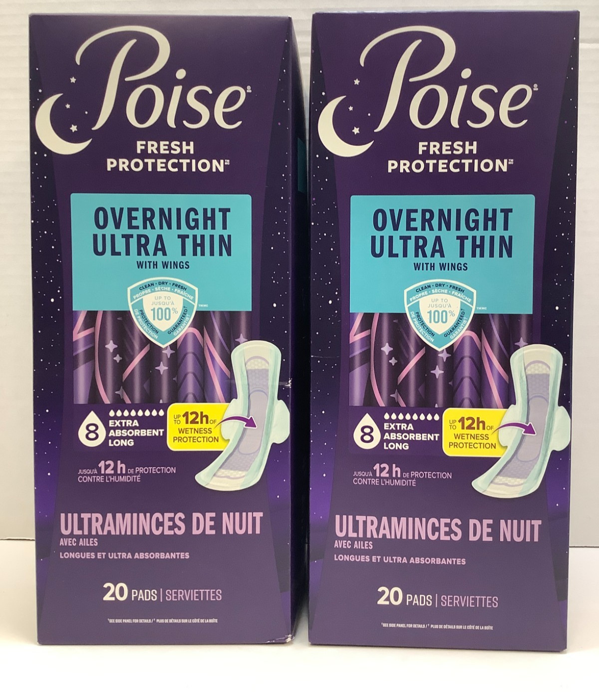 Poise Overnight Ultra Thin Pads w/Wings, #8 Extra Absorbent, 40ct